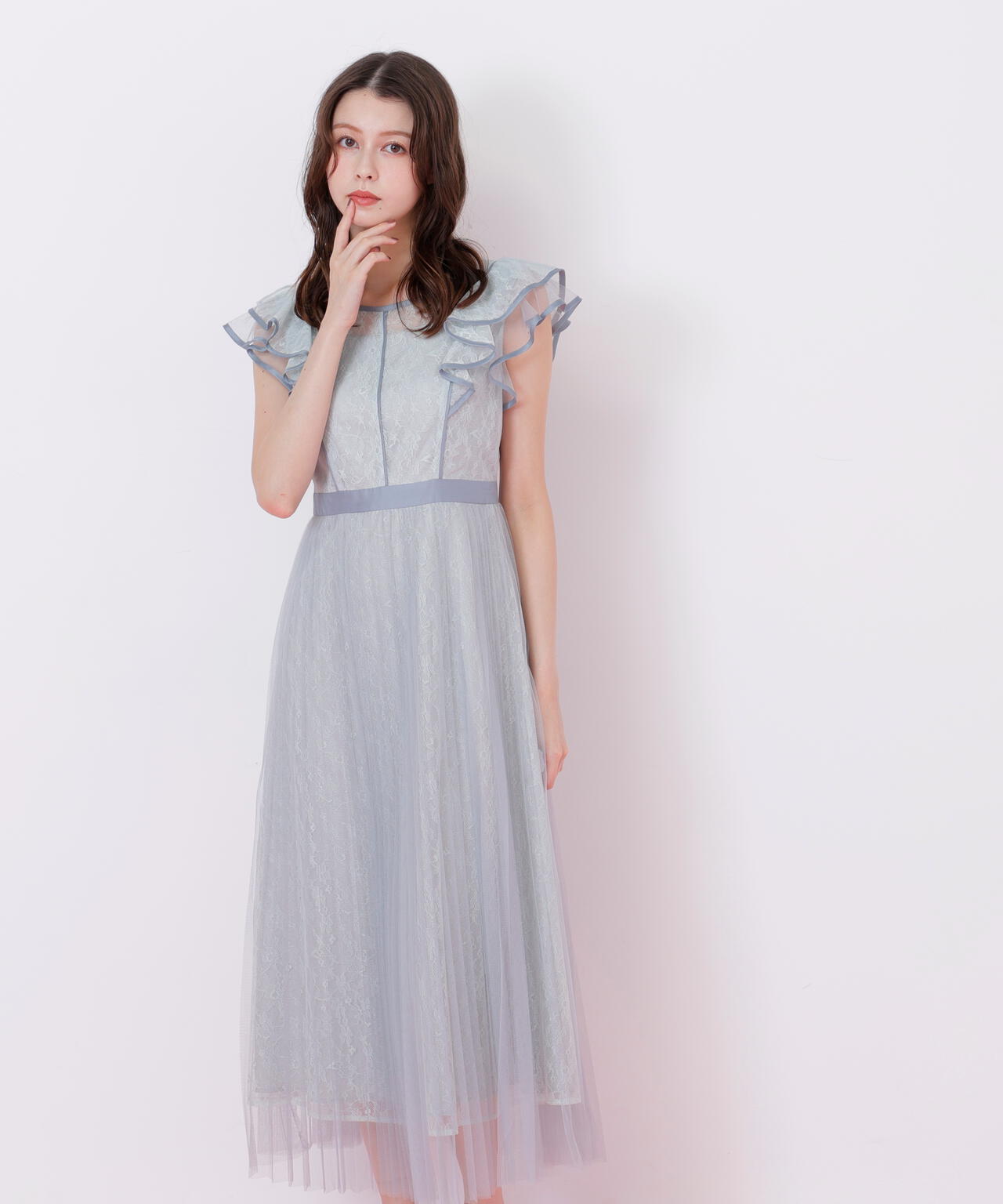 配色パイピングレースワンピース