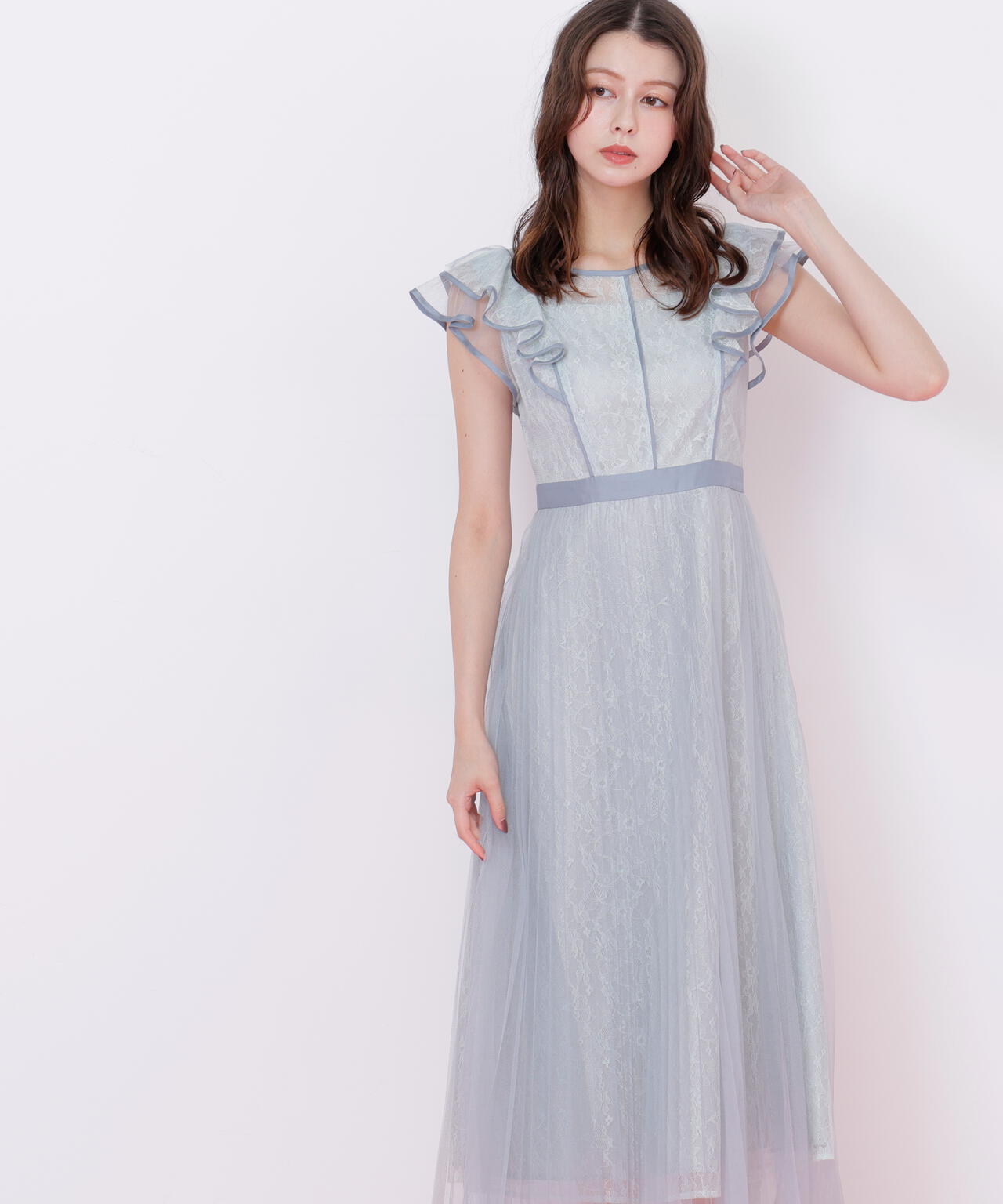 配色パイピングレースワンピース