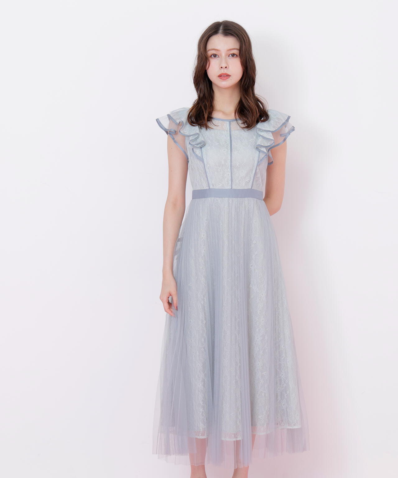 配色パイピングレースワンピース