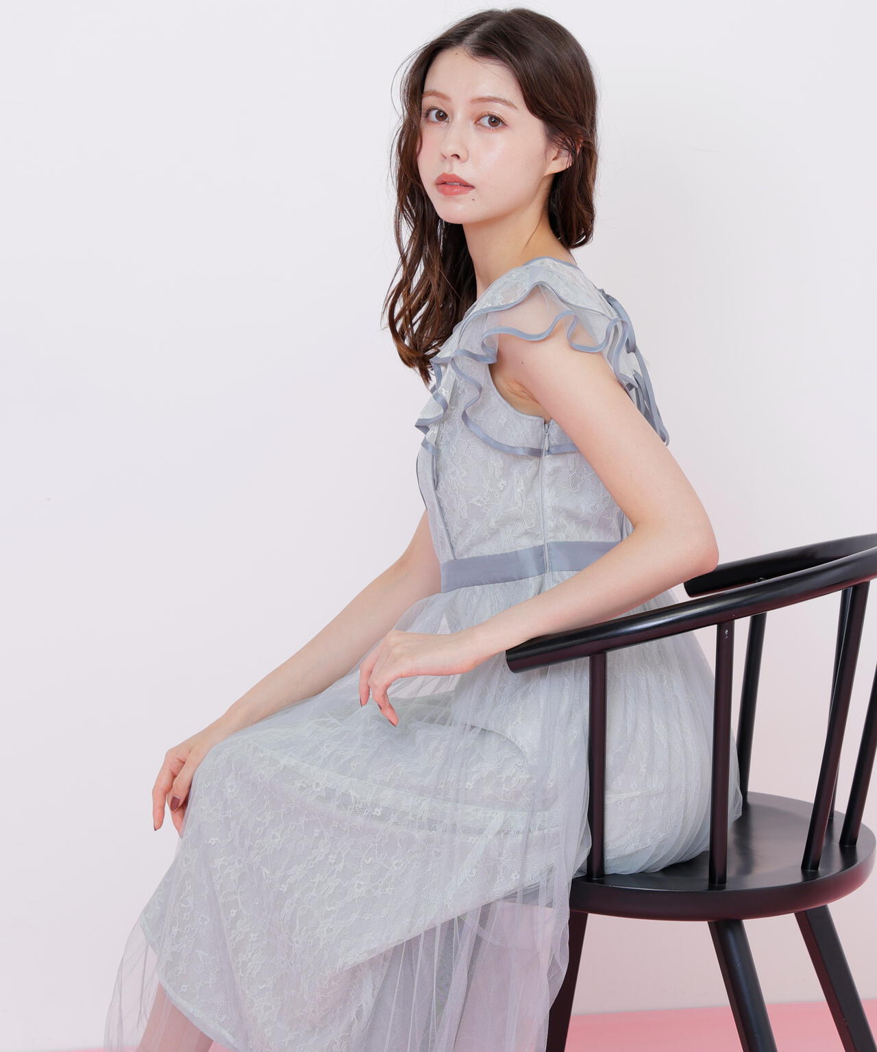 配色パイピングレースワンピース