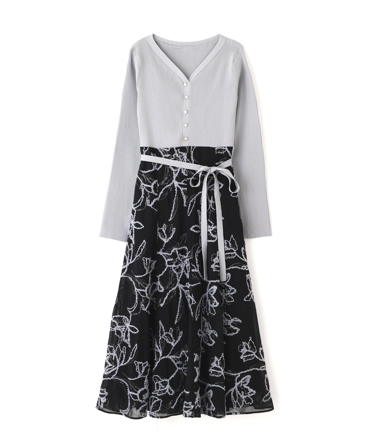 モール刺繍ドッキングニットワンピース