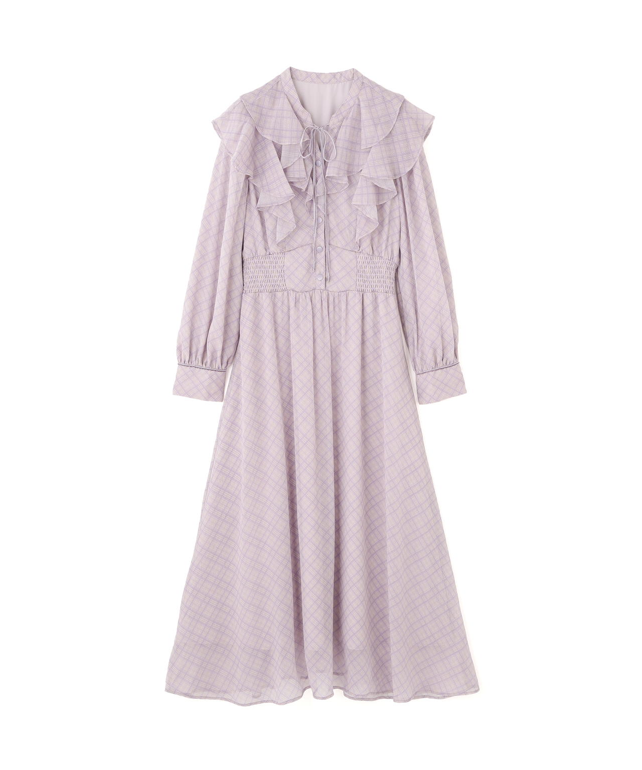ベロア配色チェックラッフルワンピース