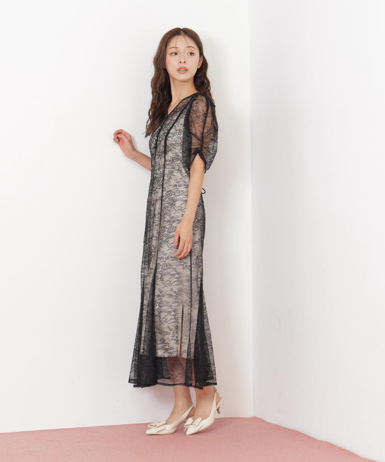 ラメコードレースバイカラードレス