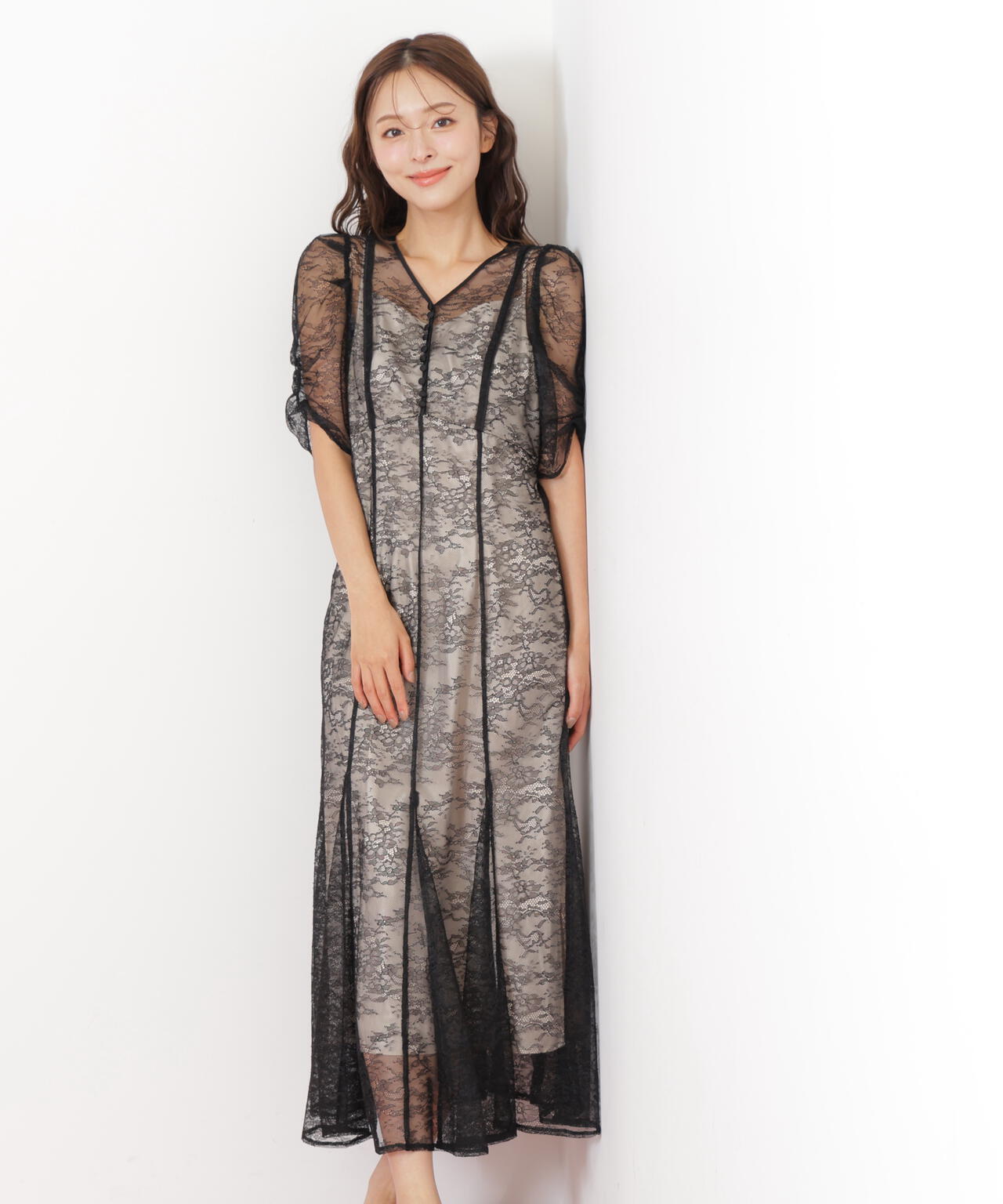 ラメコードレースバイカラードレス