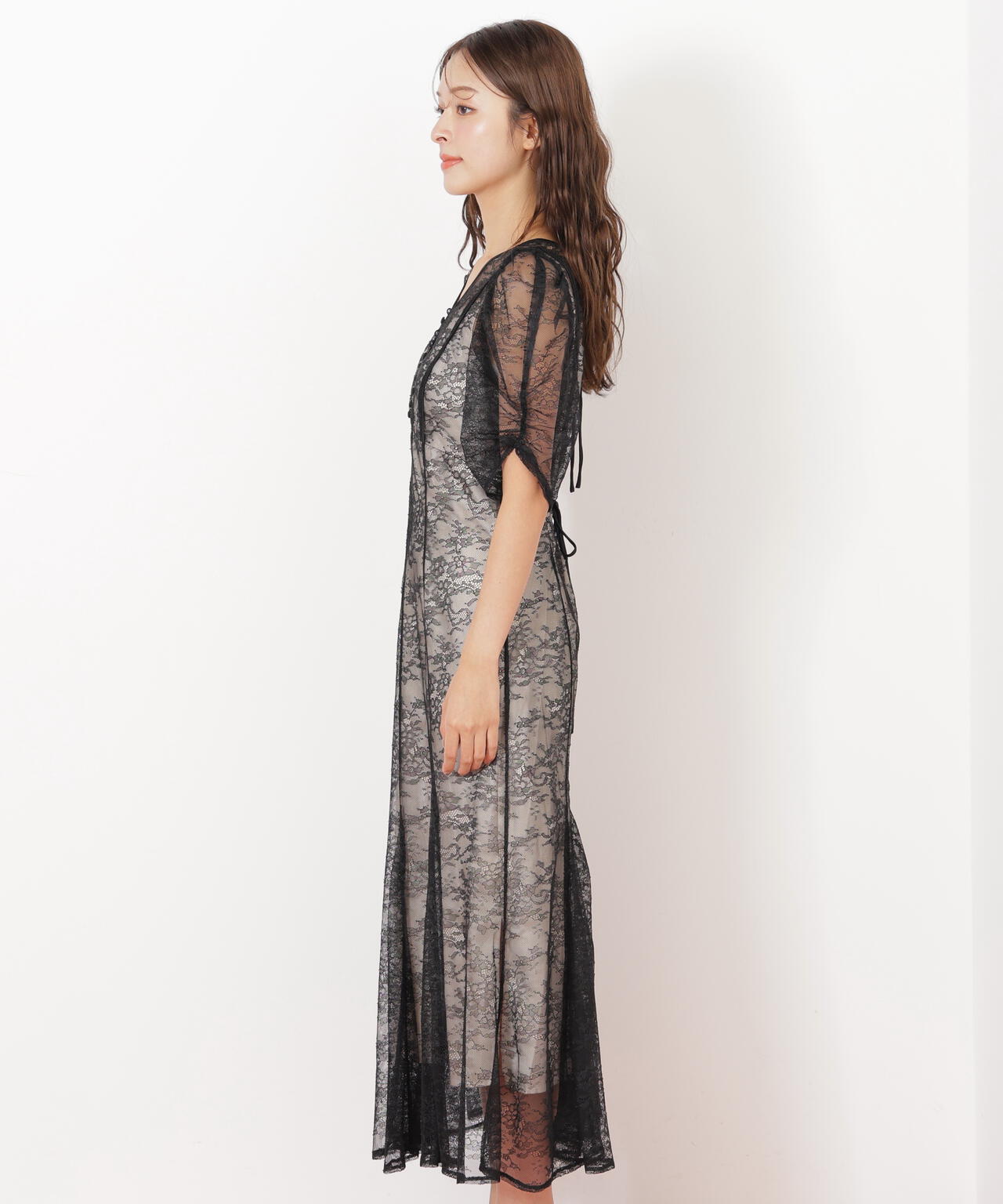 ラメコードレースバイカラードレス
