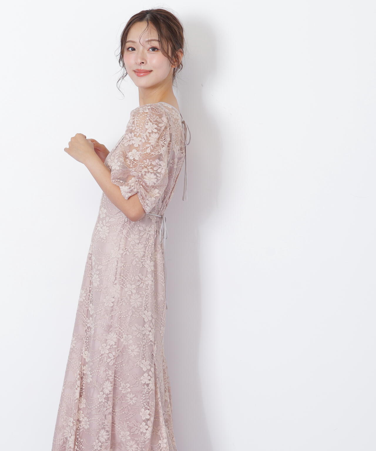 ラメコードレースバイカラードレス