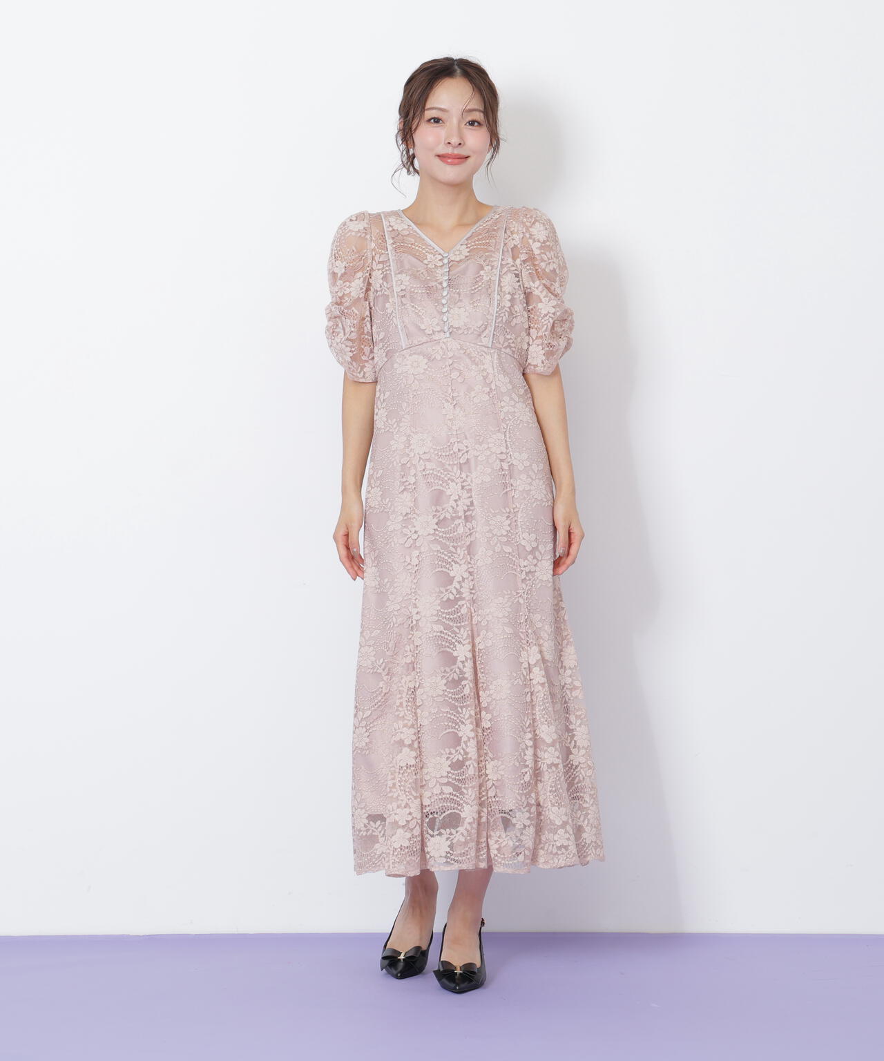 ラメコードレースバイカラードレス