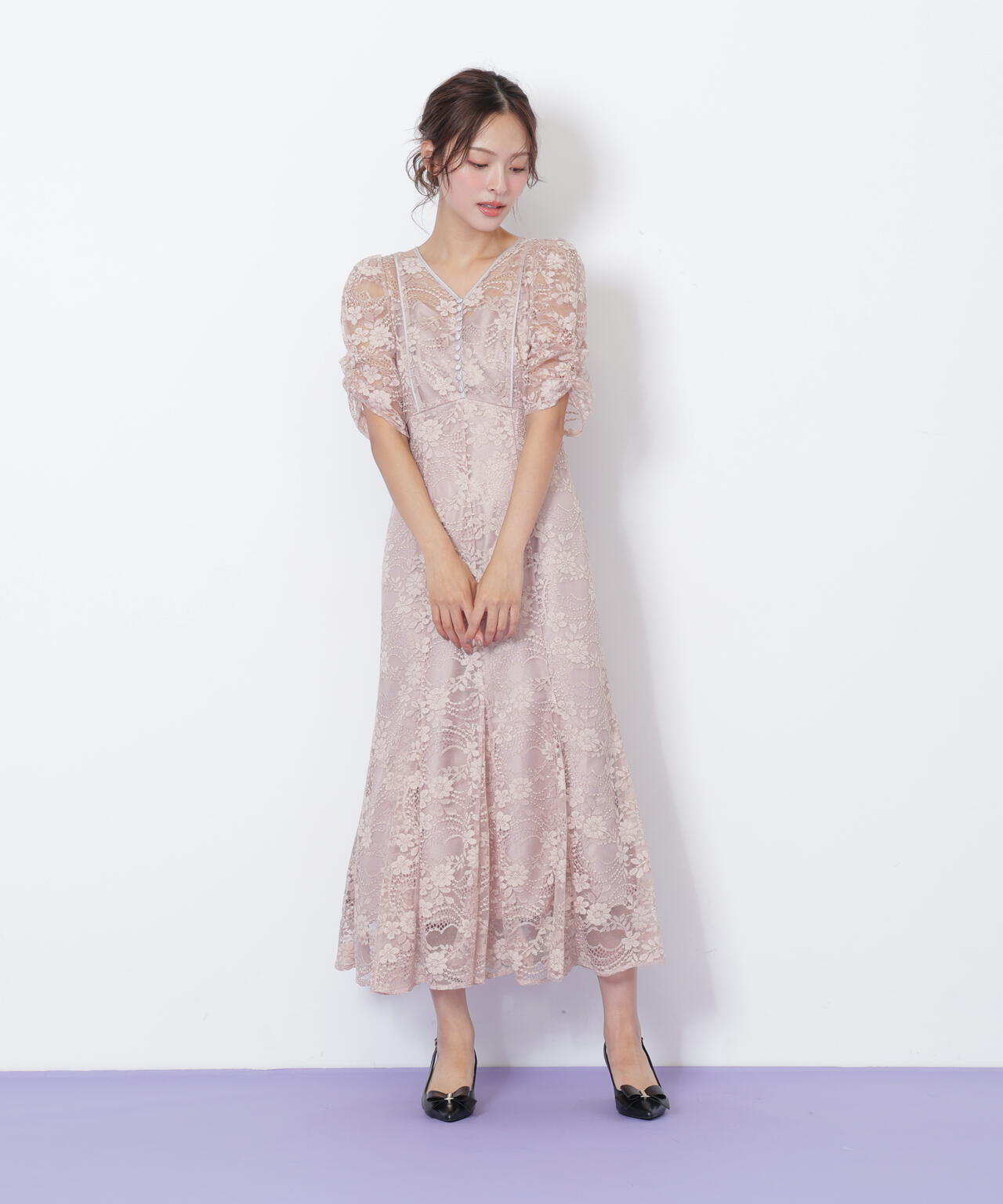 ラメコードレースバイカラードレス