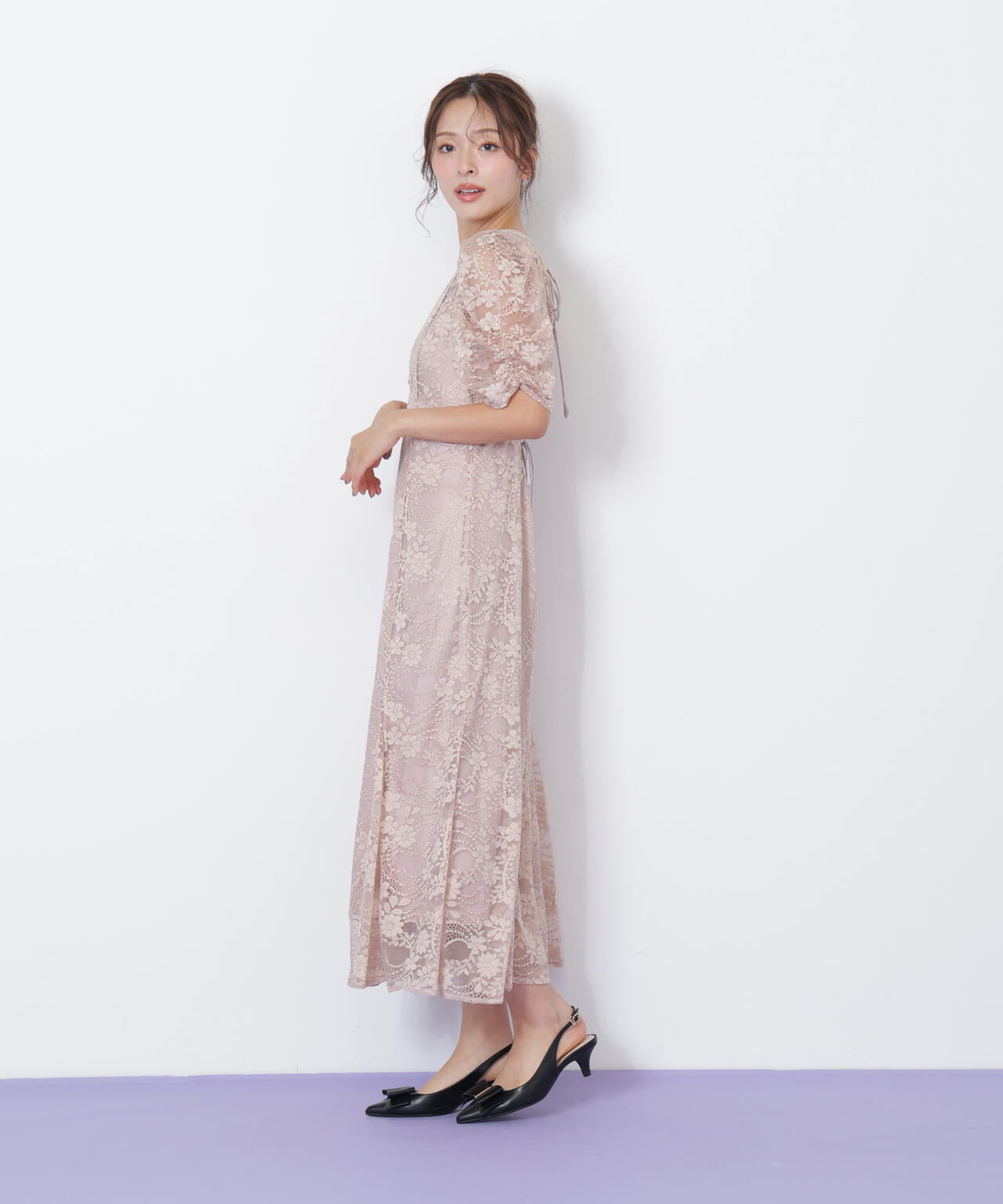 ラメコードレースバイカラードレス