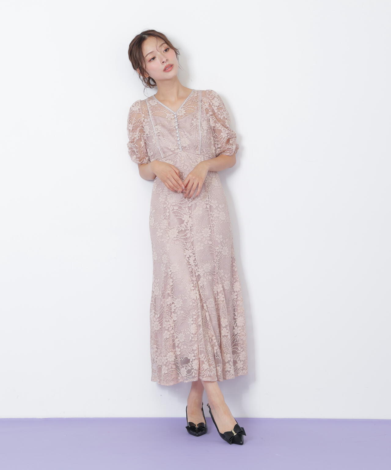 ラメコードレースバイカラードレス