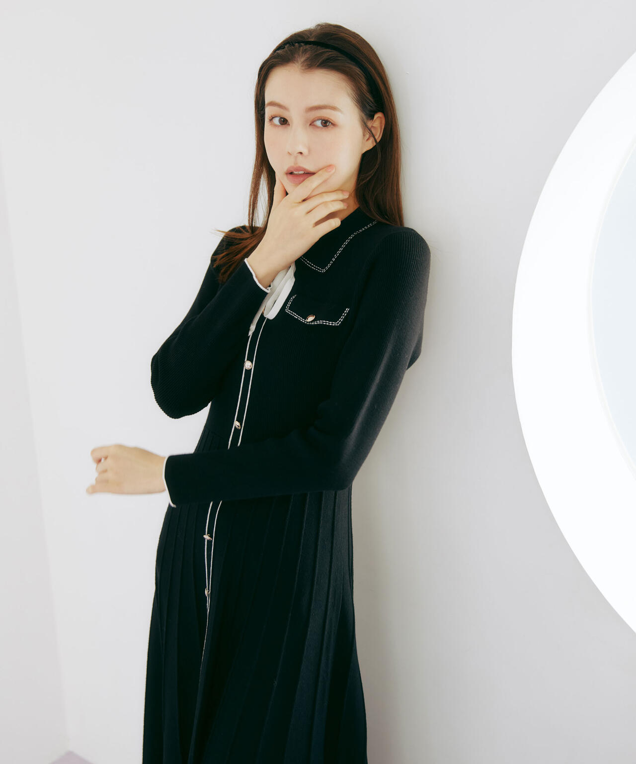 ステッチカラーニットワンピース