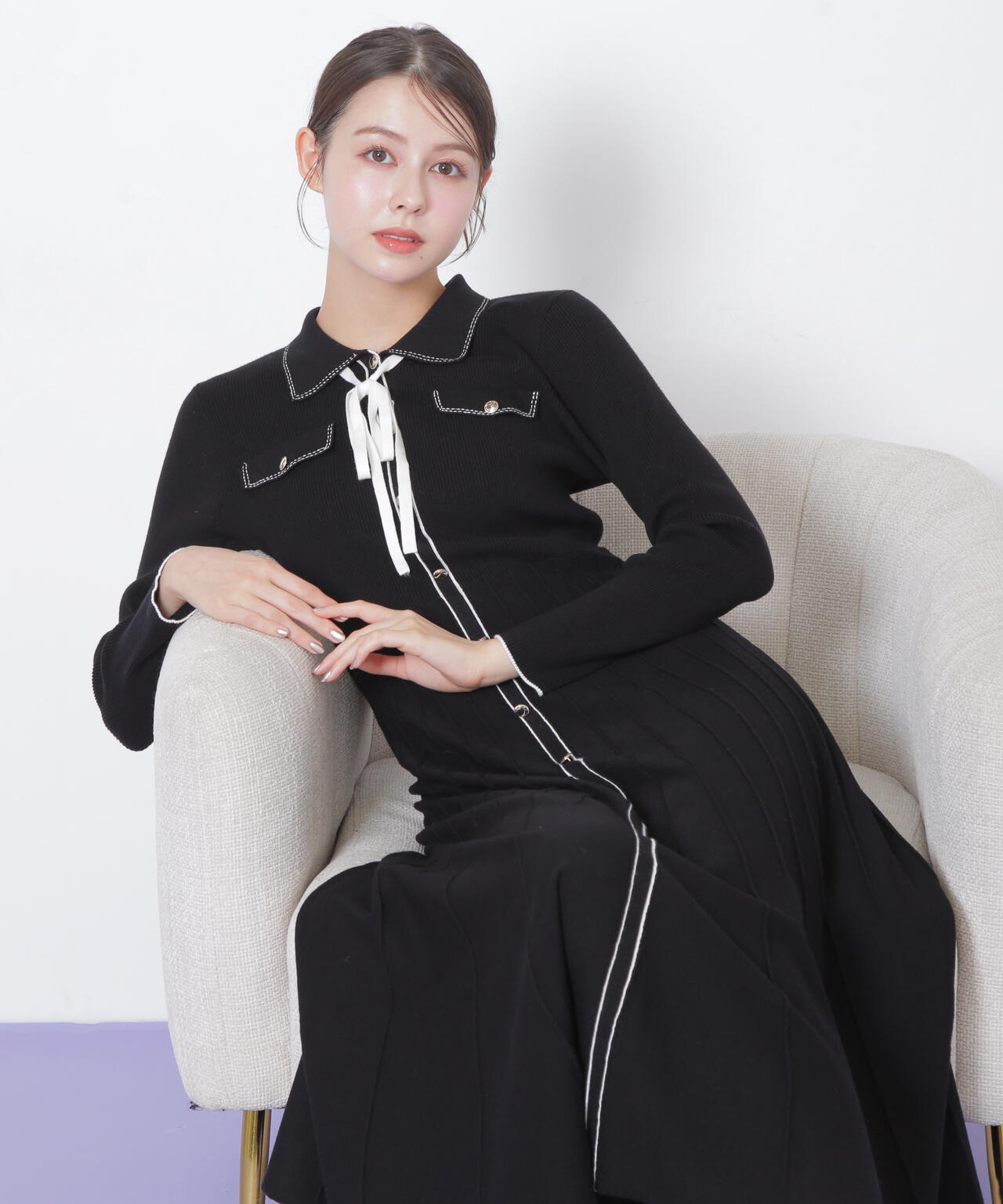 ステッチカラーニットワンピース