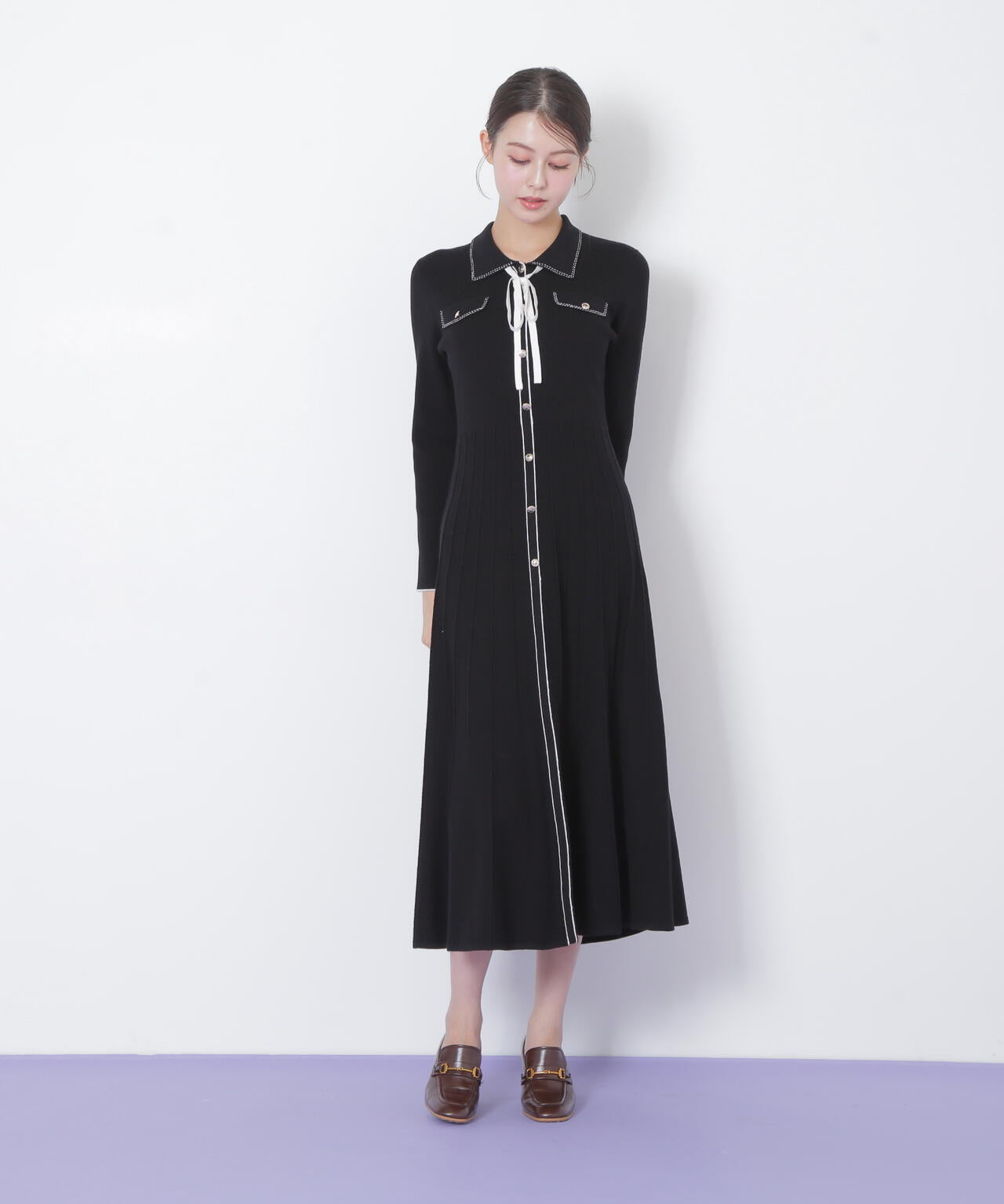 ステッチカラーニットワンピース