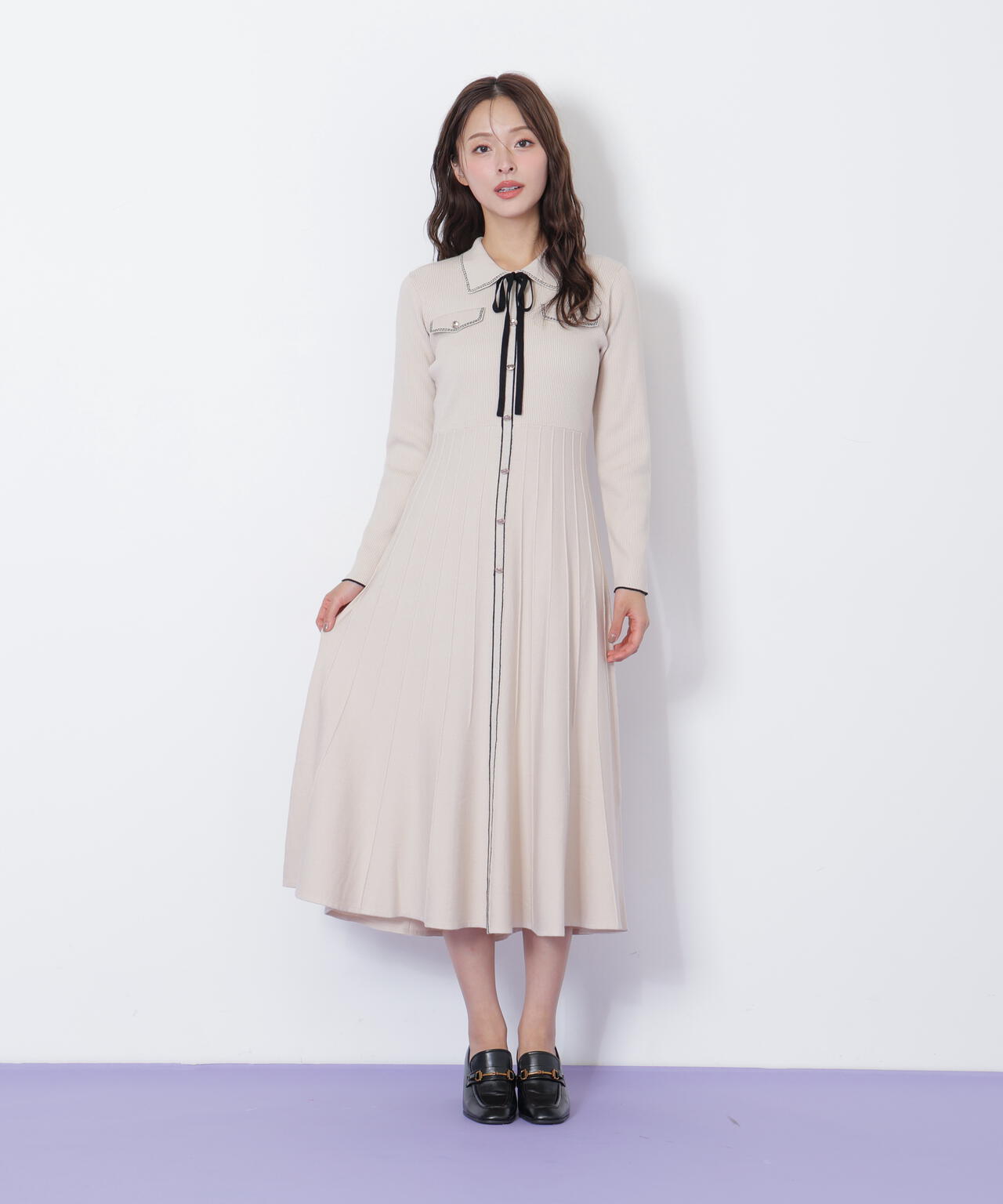 ステッチカラーニットワンピース