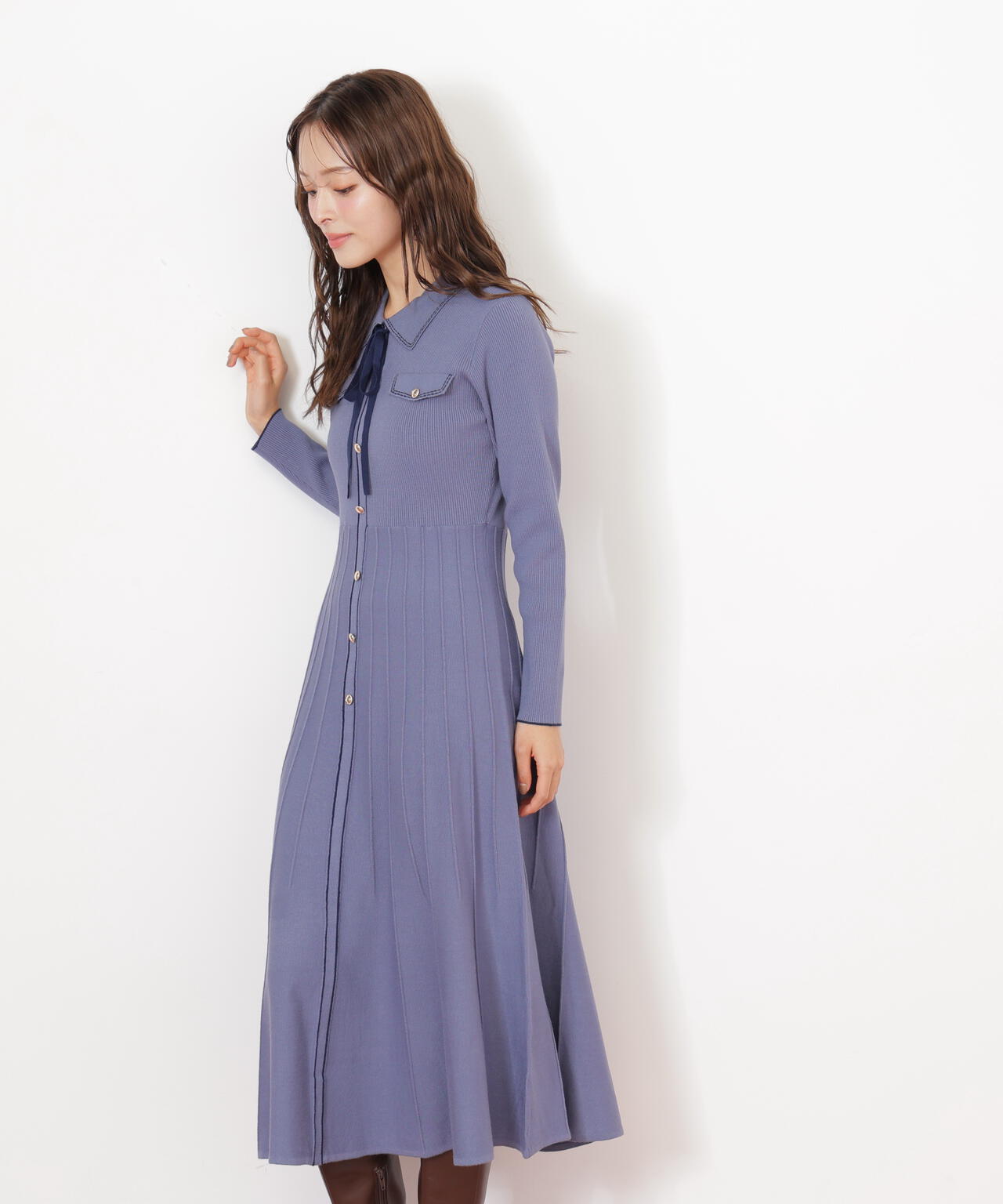 ステッチカラーニットワンピース