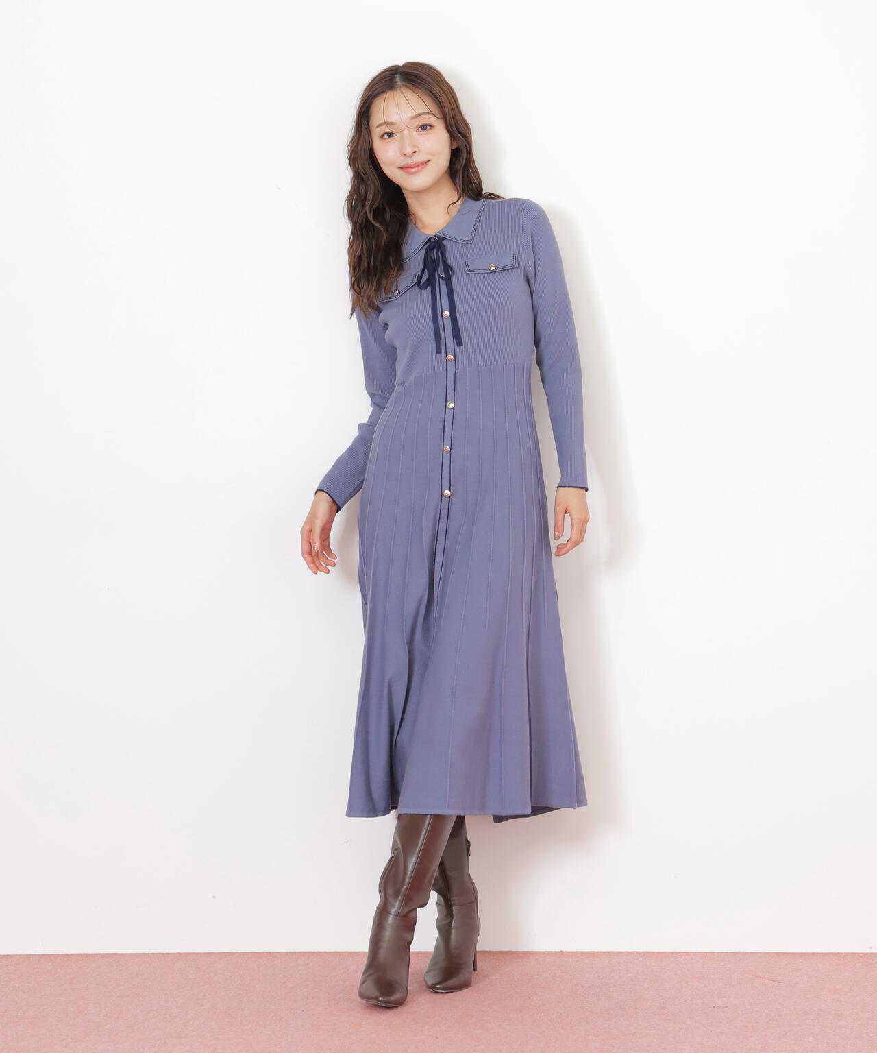 ステッチカラーニットワンピース