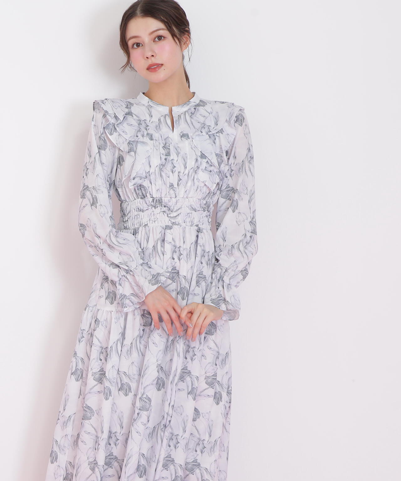 ピンタック花柄ワンピース