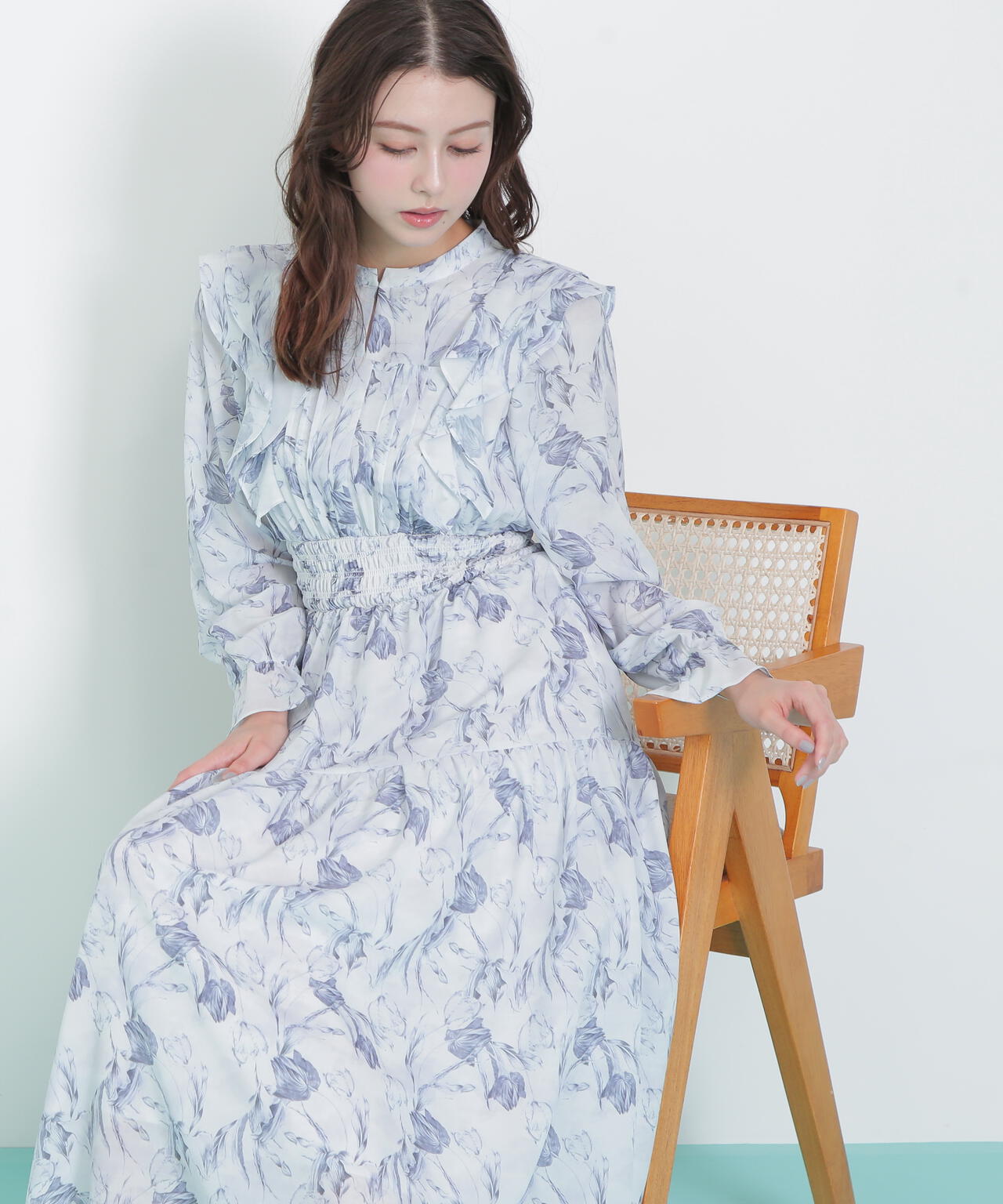 ピンタック花柄ワンピース