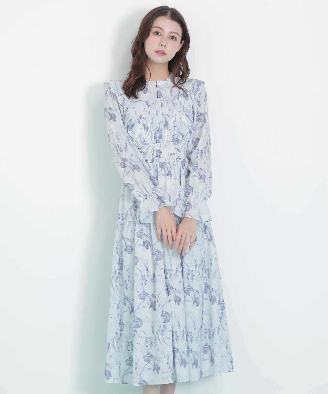 ピンタック花柄ワンピース