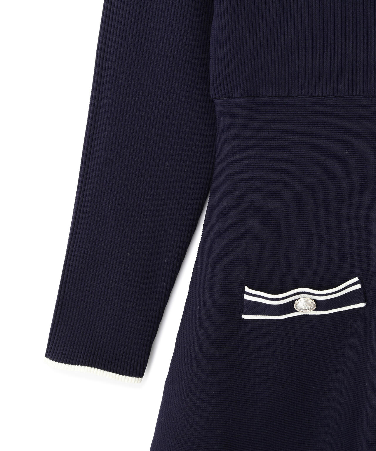 Vネック配色ラインフレアワンピース