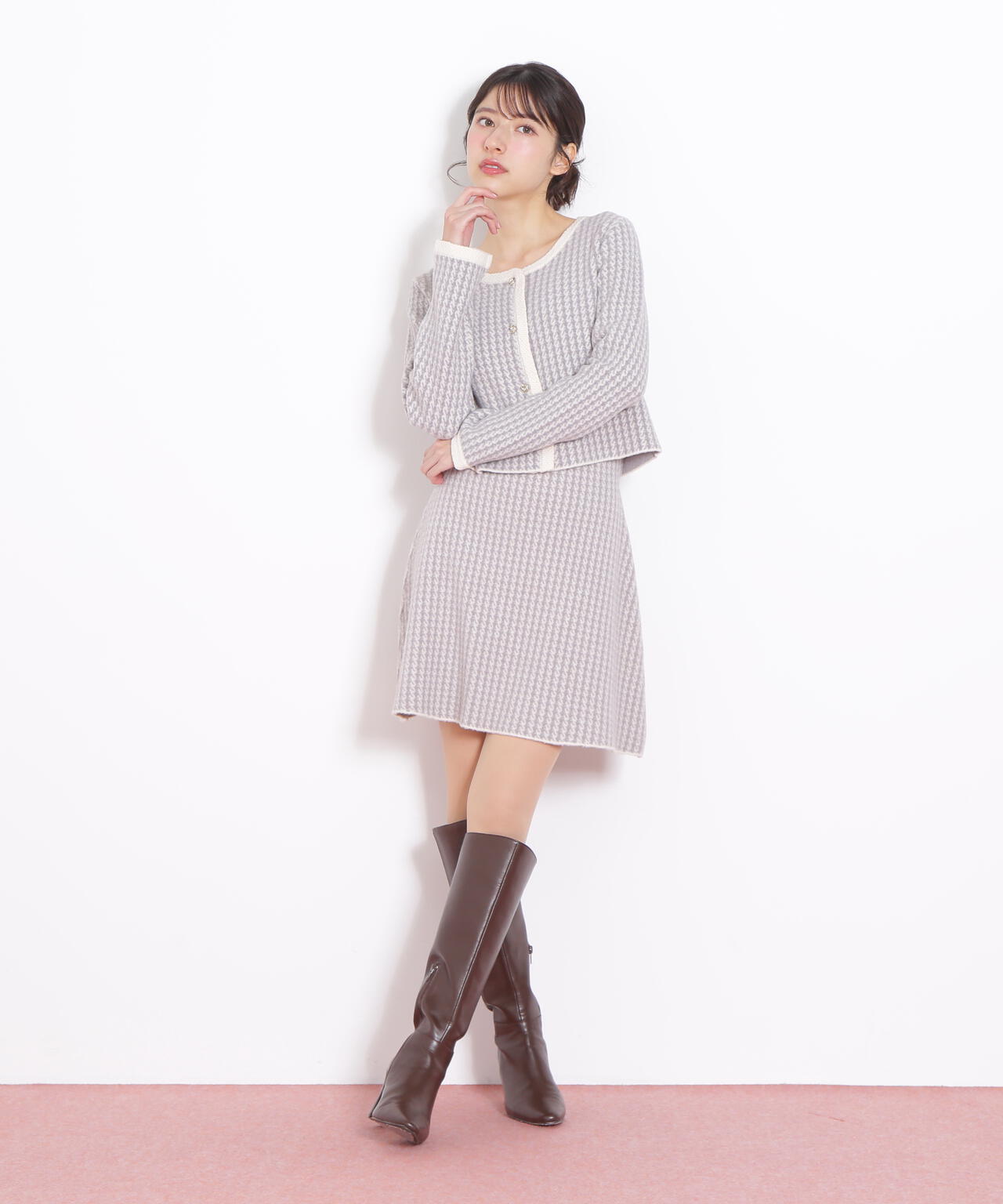 千鳥ジャガードニットセットアップ