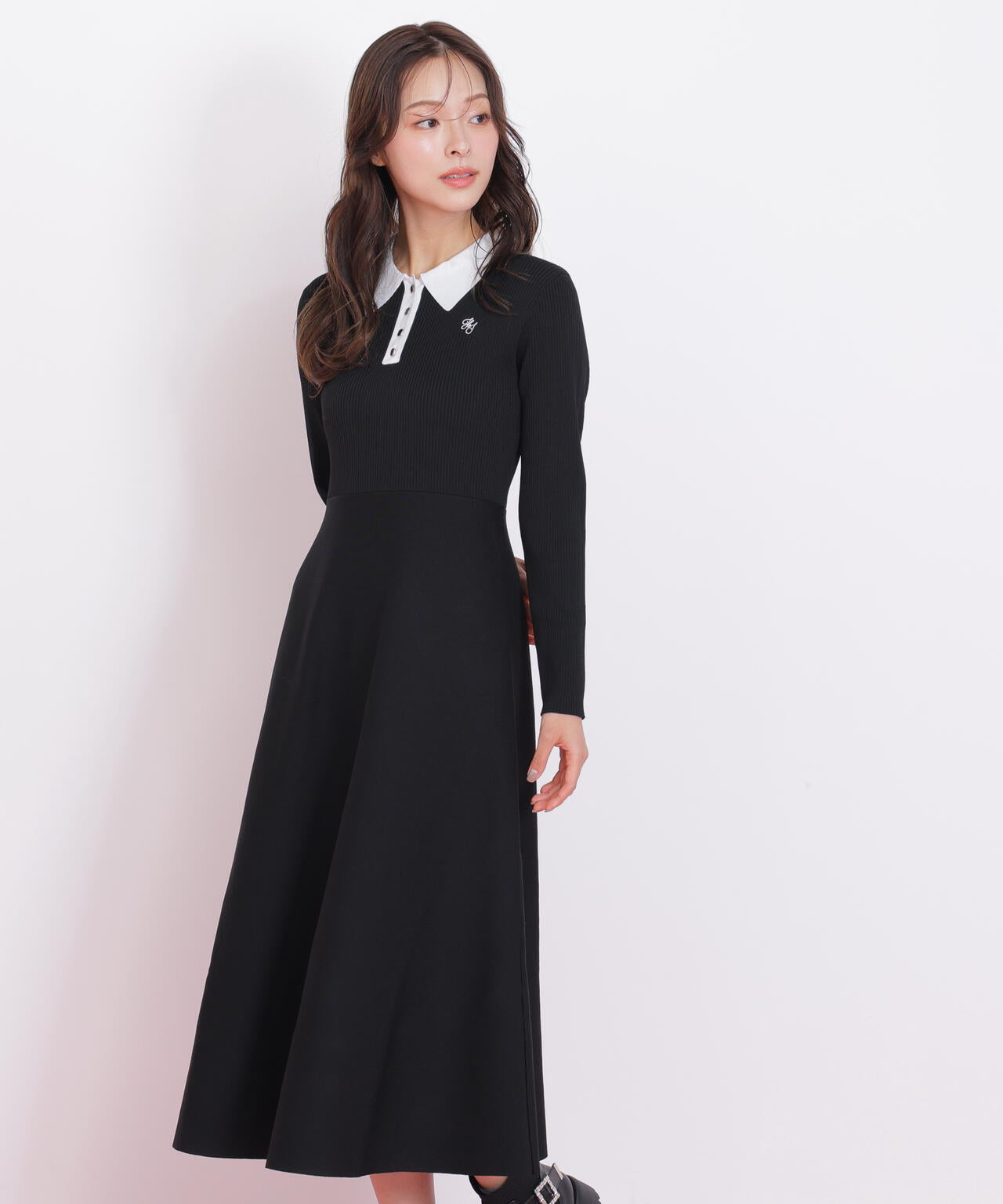 長袖ポロネックニットワンピース