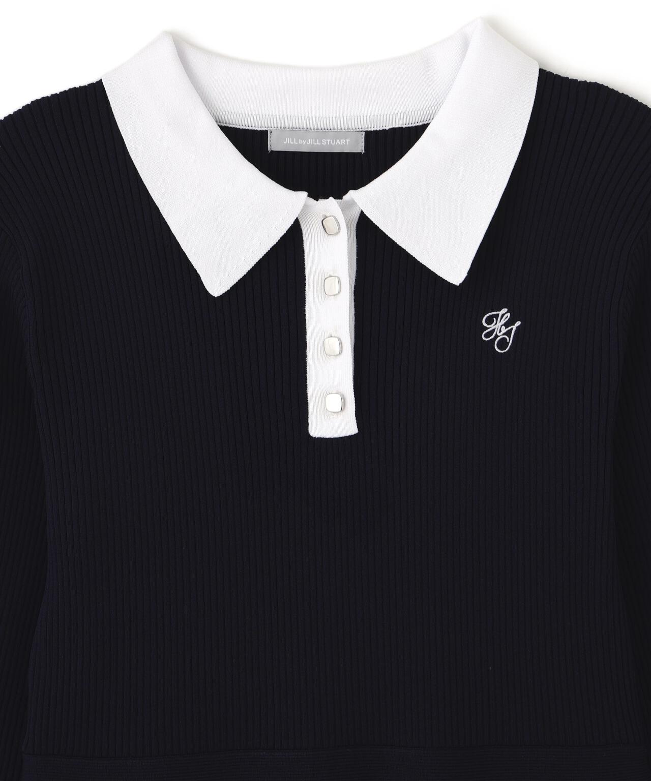 長袖ポロネックニットワンピース