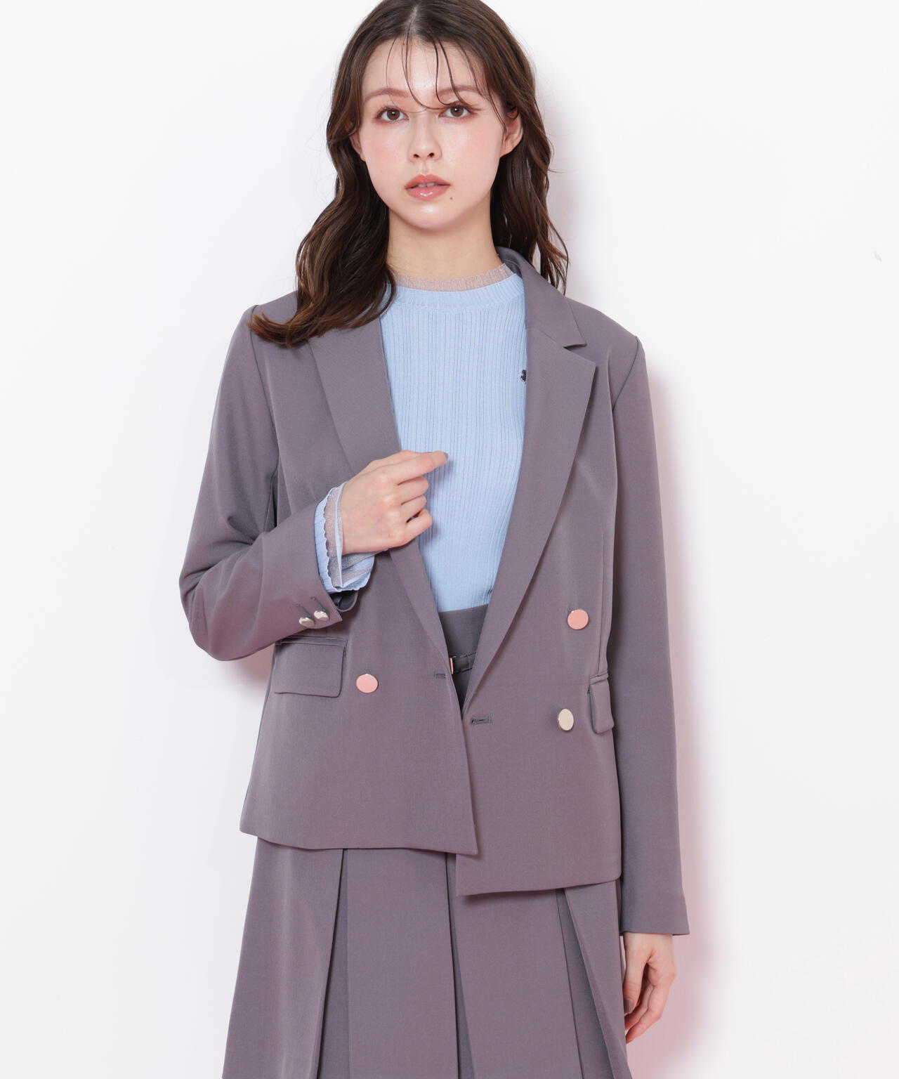 <セットアップ対応>ベーシックツイルダブル釦ジャケット