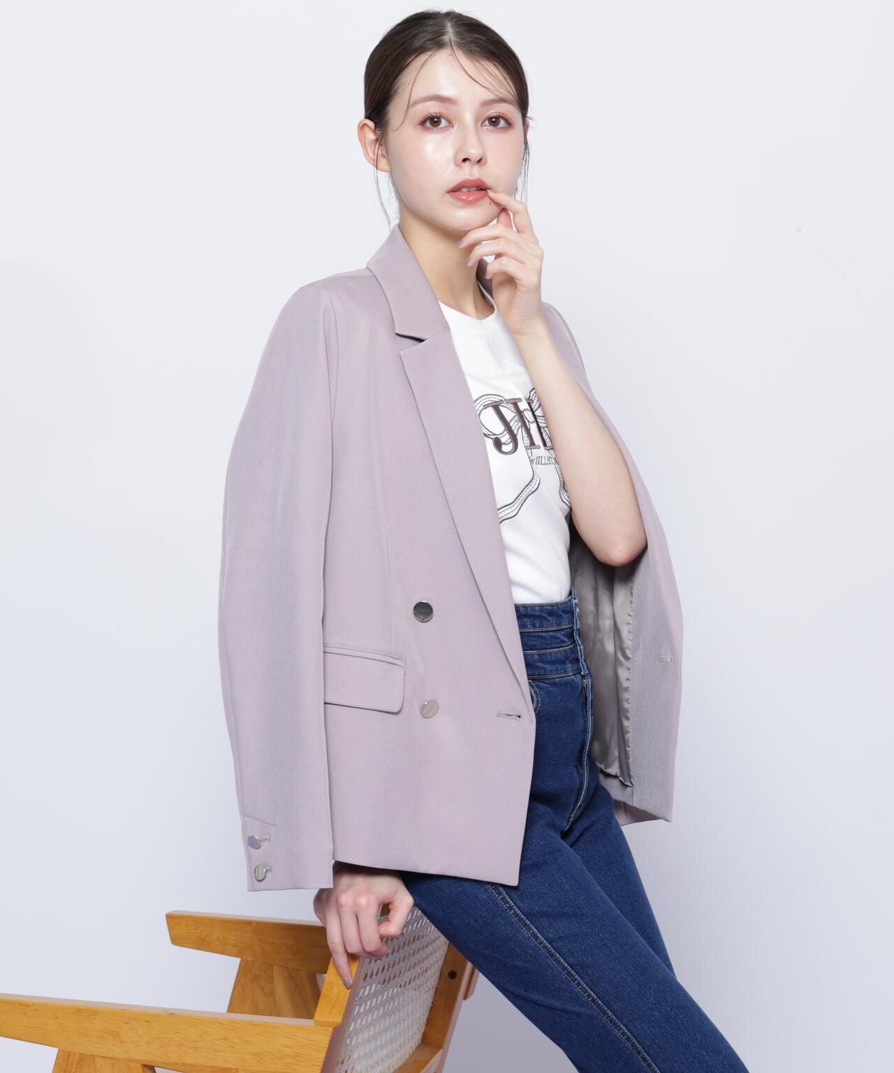 <セットアップ対応>ベーシックツイルダブル釦ジャケット