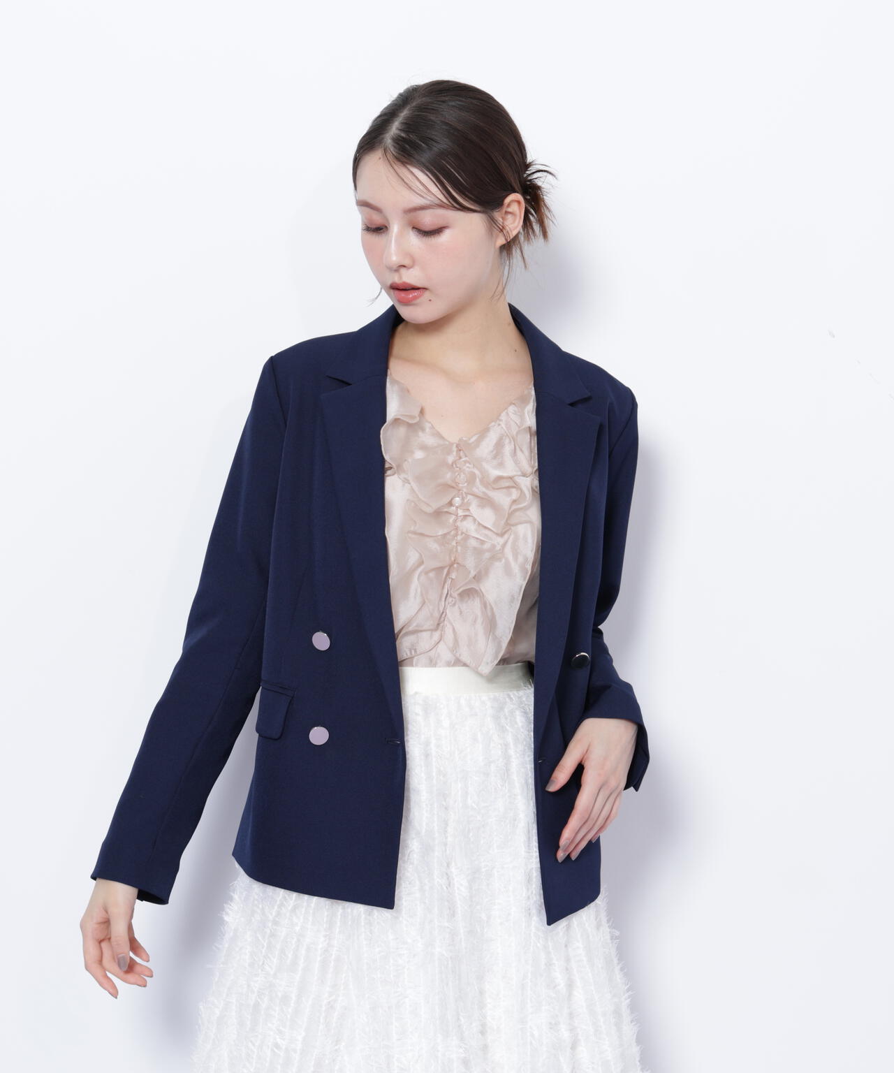 <セットアップ対応>ベーシックツイルダブル釦ジャケット