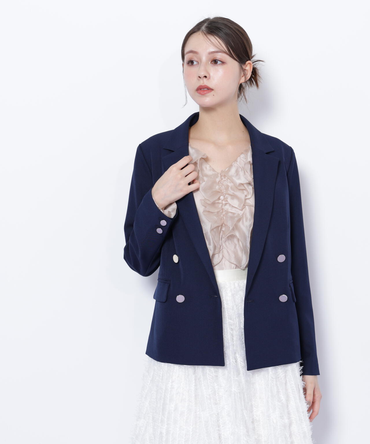 <セットアップ対応>ベーシックツイルダブル釦ジャケット