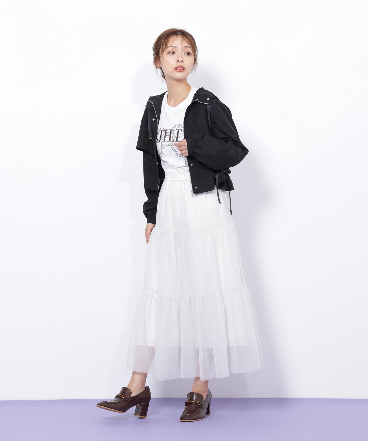 配色リボンペプラムジャケット