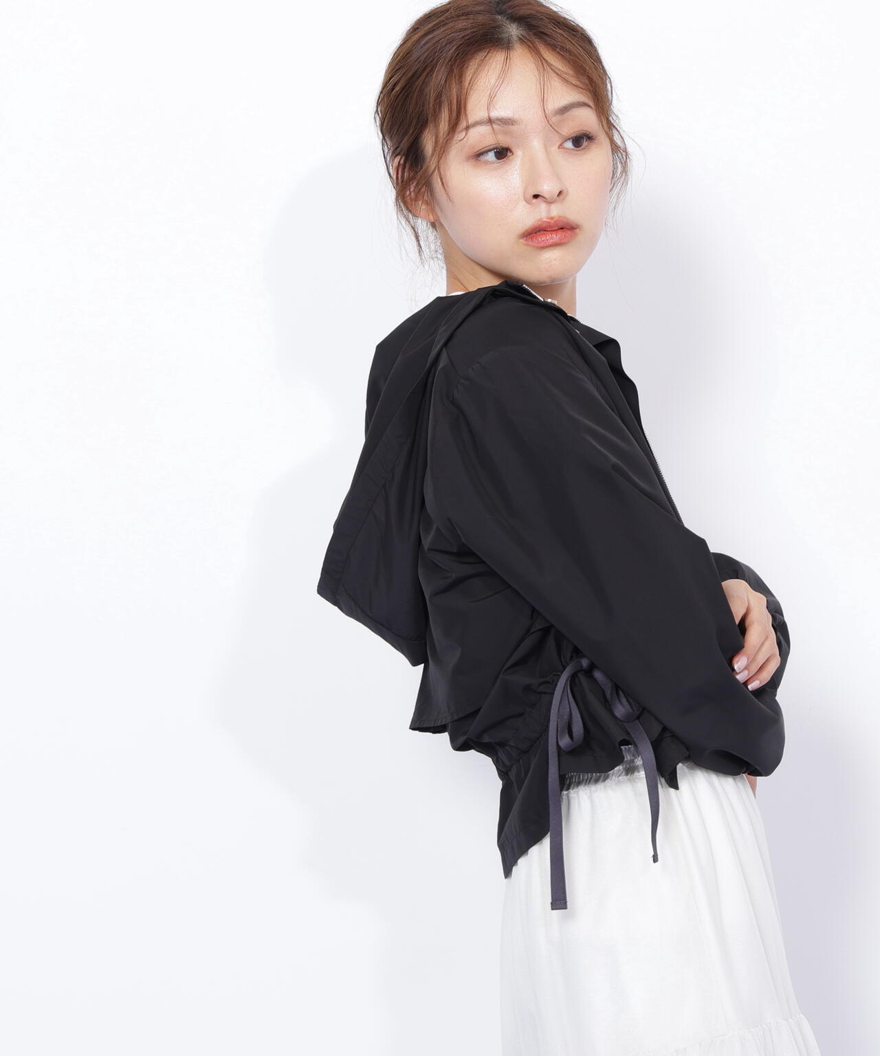 配色リボンペプラムジャケット