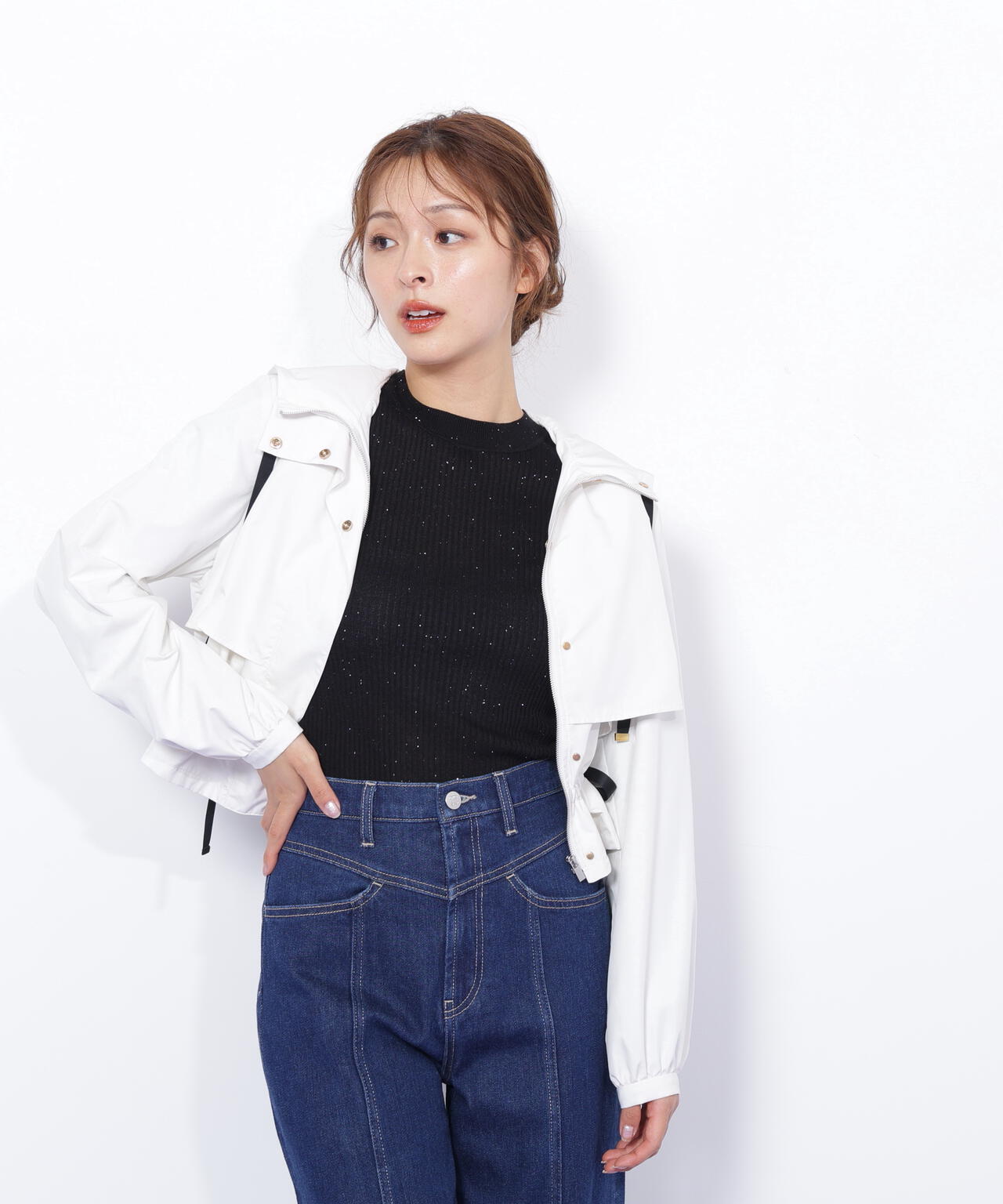 配色リボンペプラムジャケット