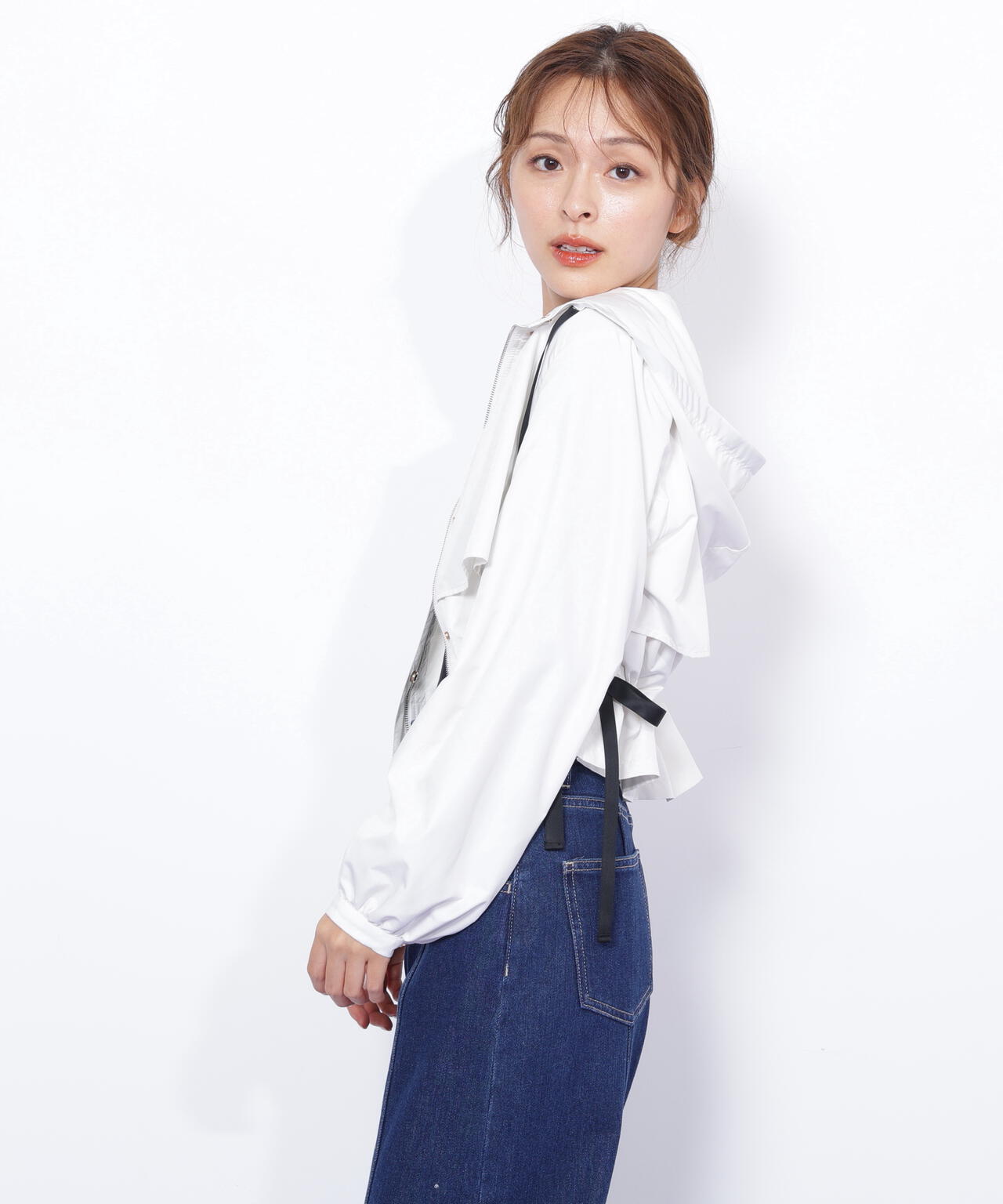 配色リボンペプラムジャケット