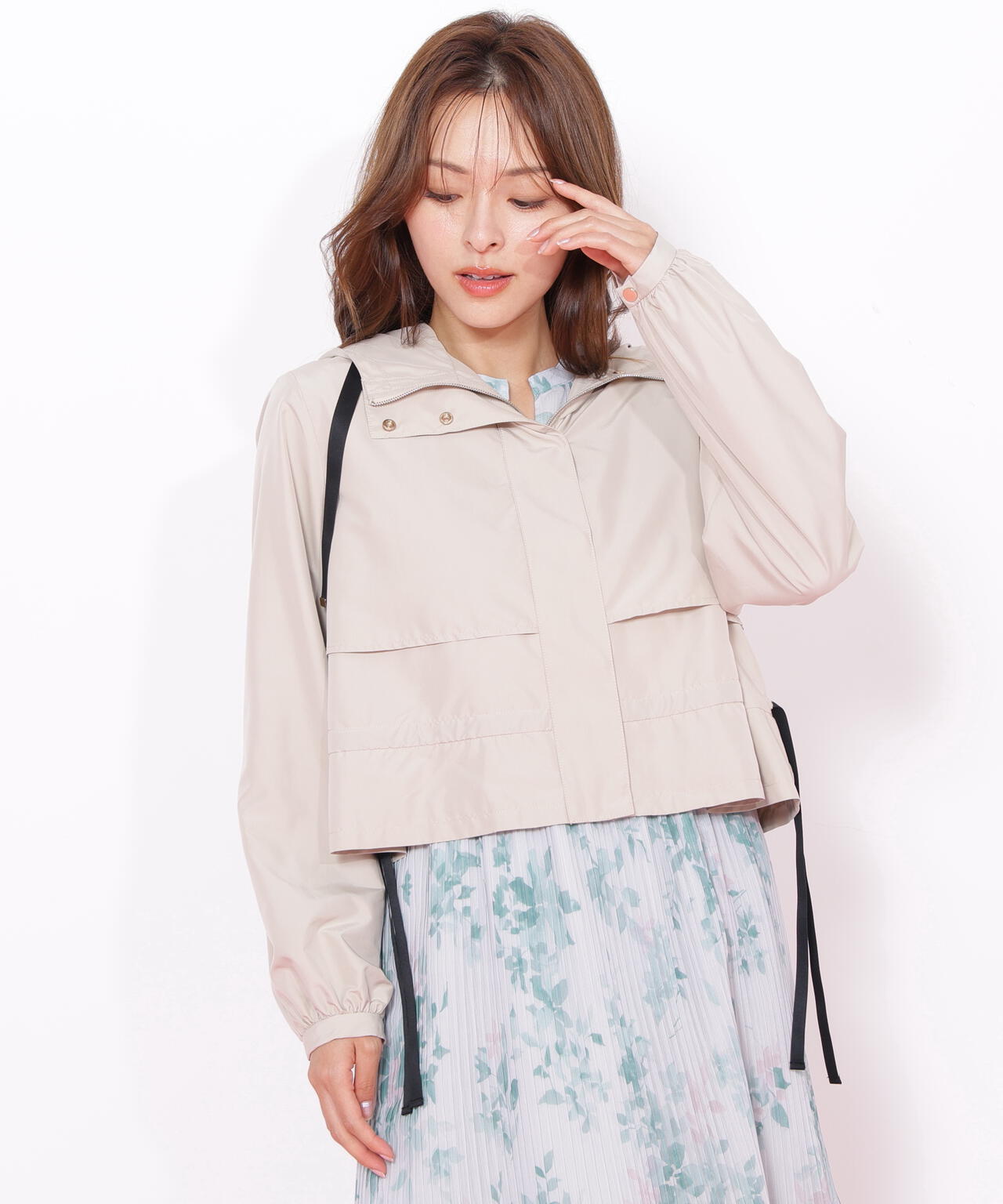 配色リボンペプラムジャケット