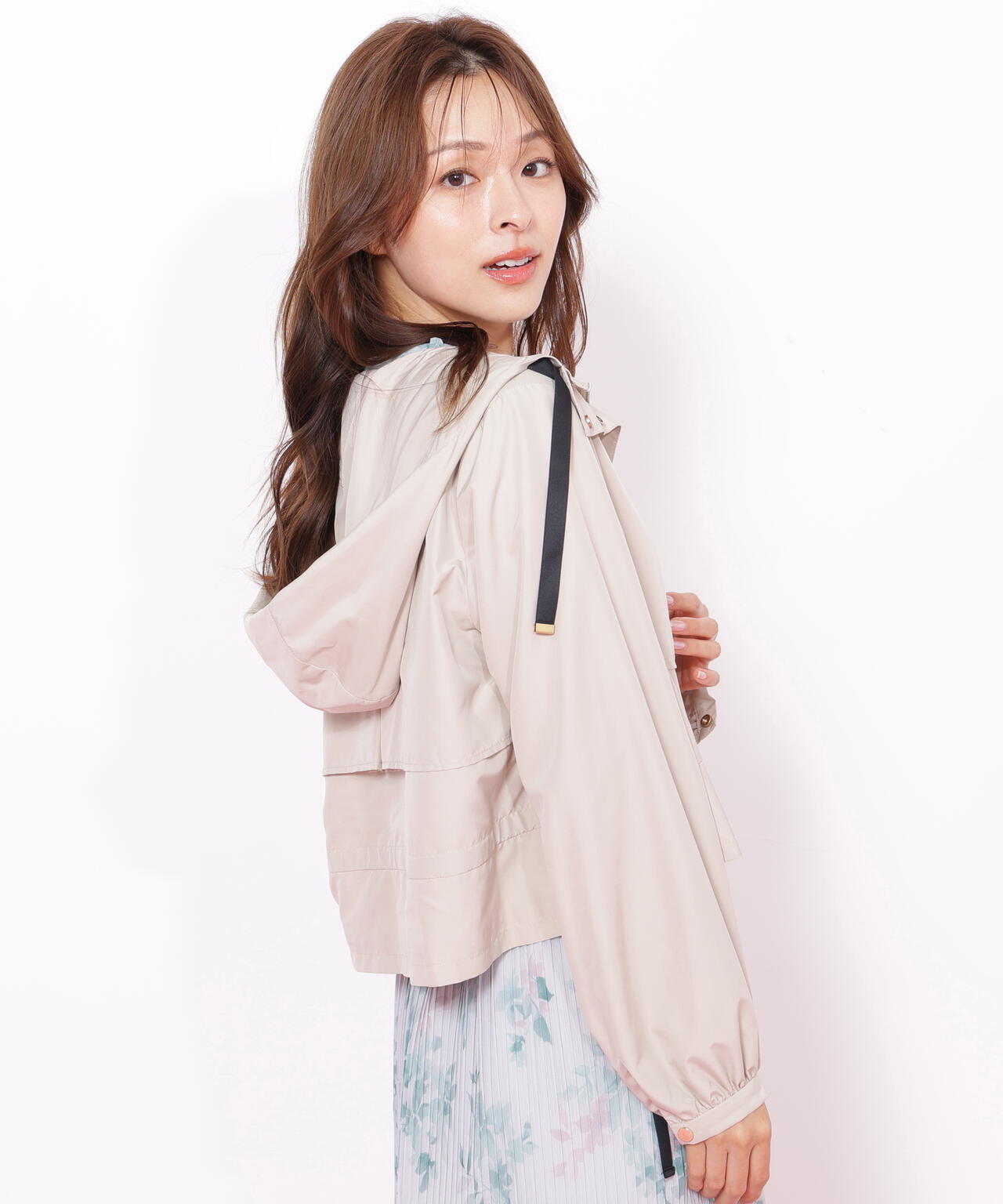 配色リボンペプラムジャケット