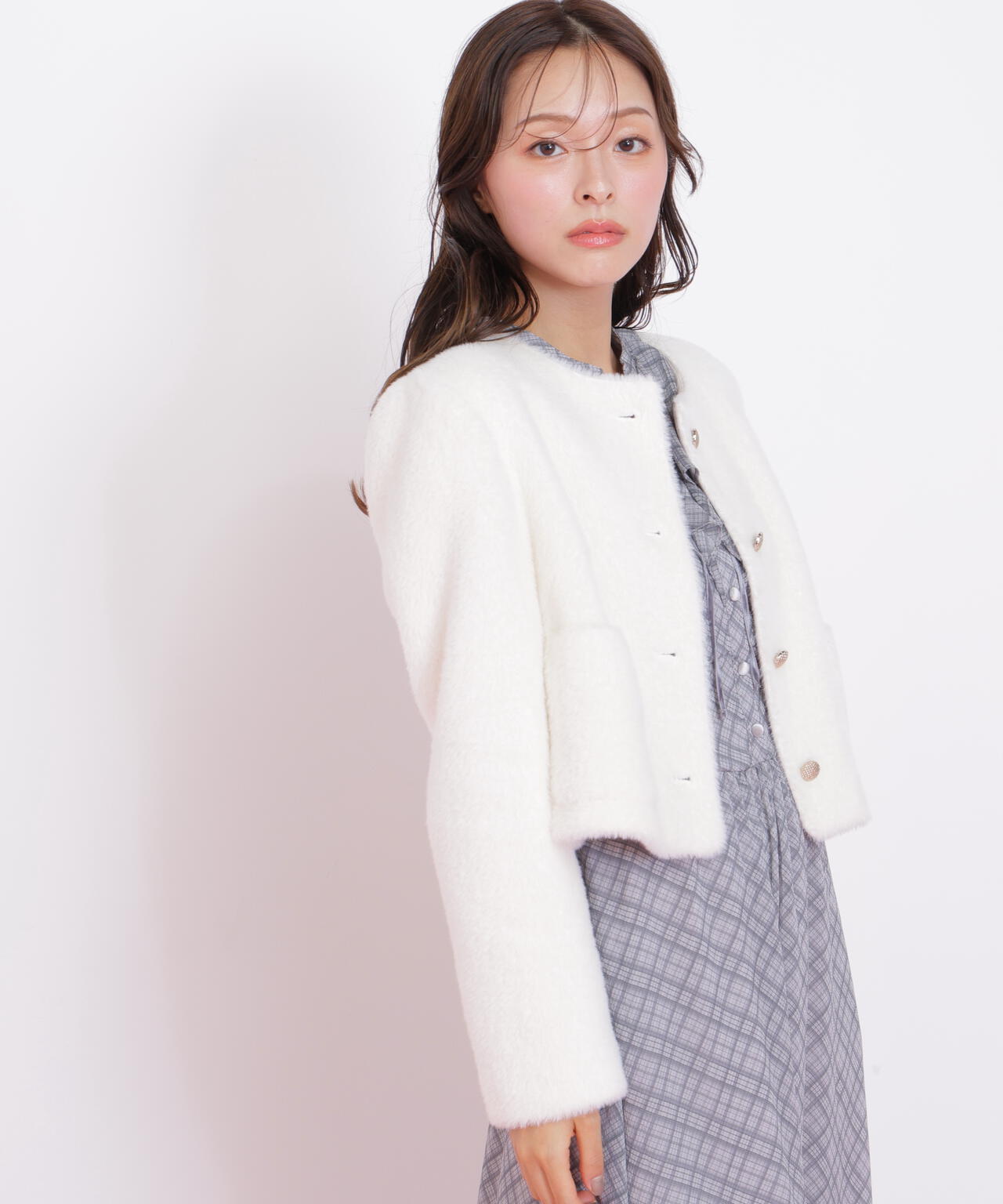 フェイクファーノーカラージャケット