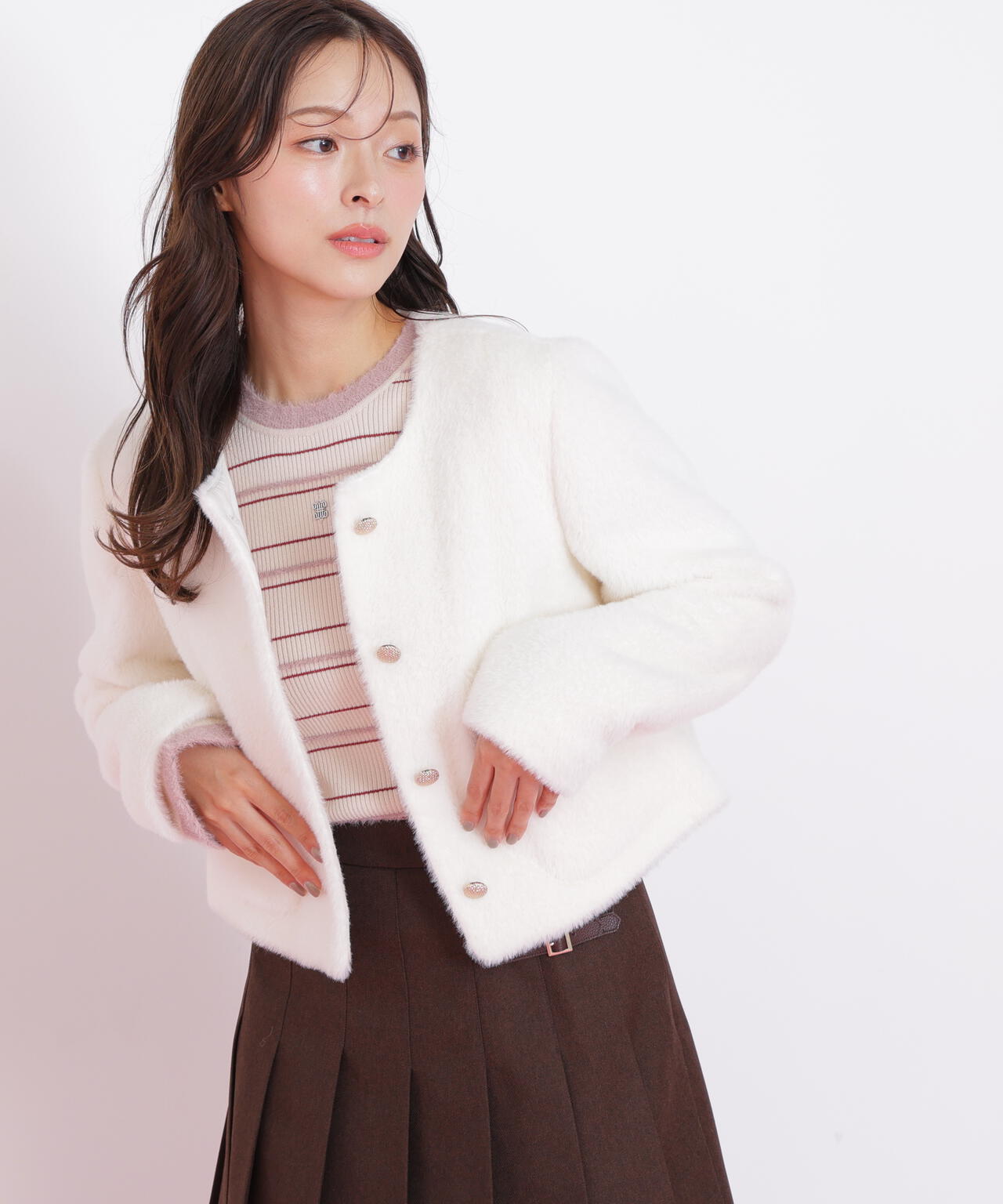 フェイクファーノーカラージャケット