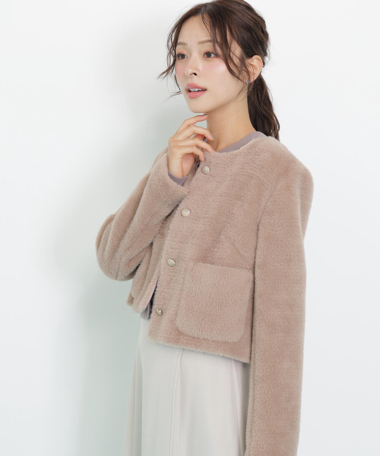 フェイクファーノーカラージャケット