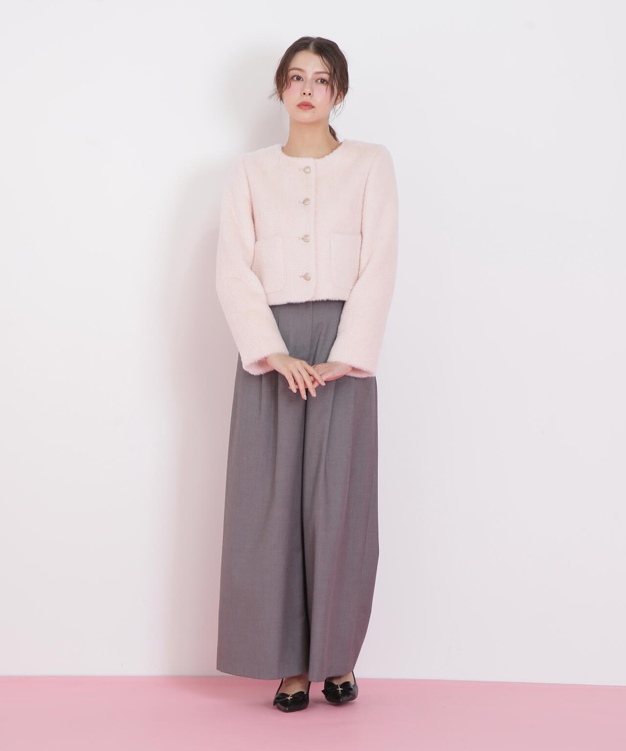 フェイクファーノーカラージャケット