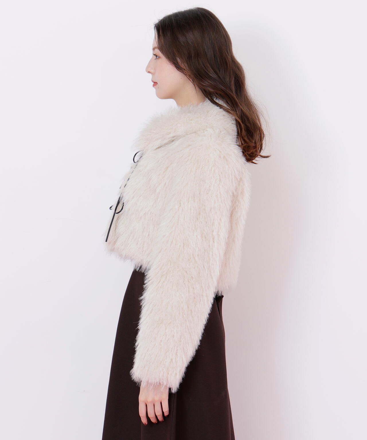 リボンダッフルショートファーコート