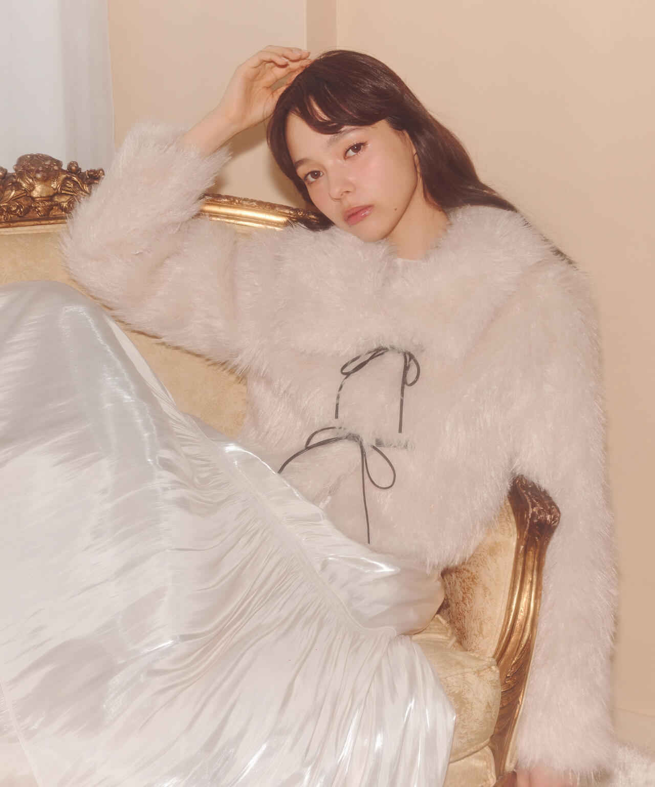 リボンダッフルショートファーコート