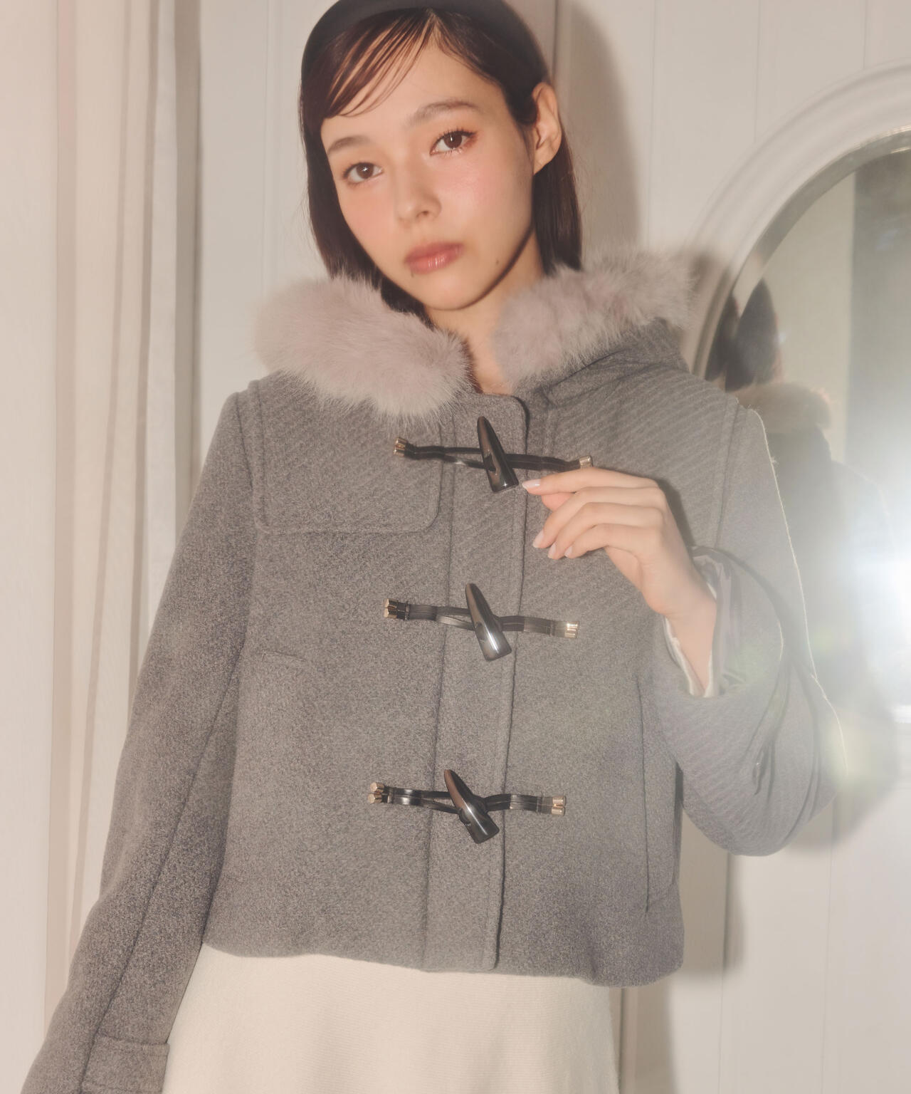 フェイクファー付ショートダッフルコート