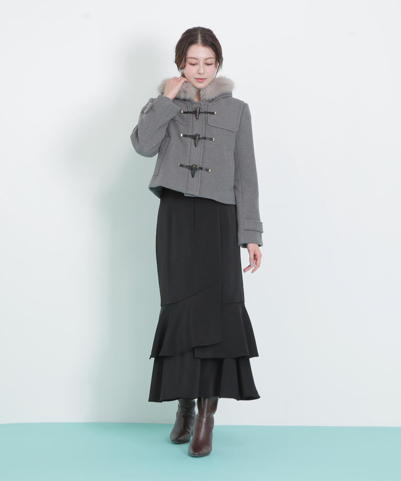 フェイクファー付ショートダッフルコート