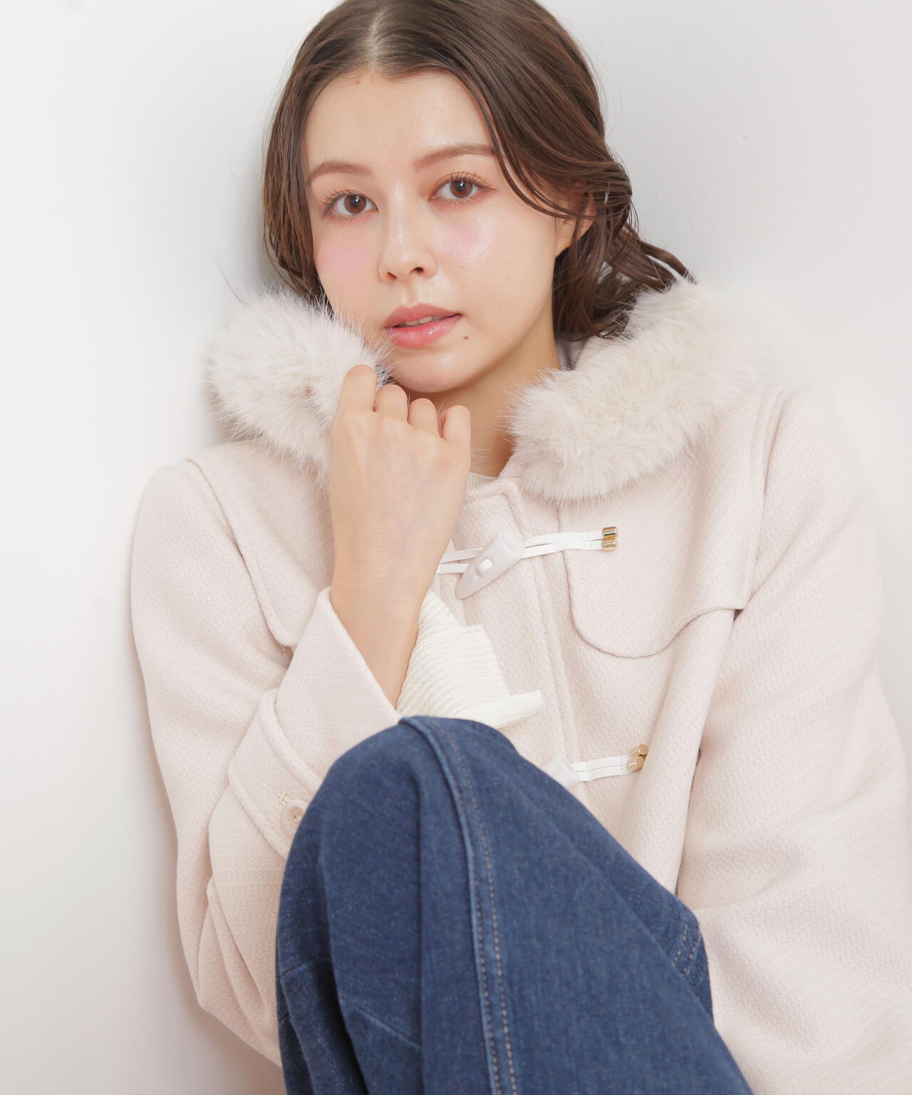 フェイクファー付ショートダッフルコート