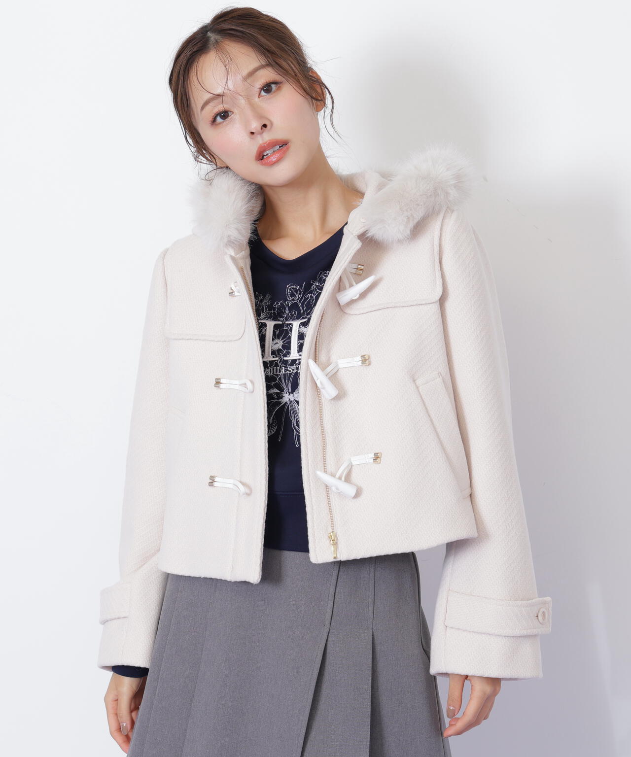 フェイクファー付ショートダッフルコート