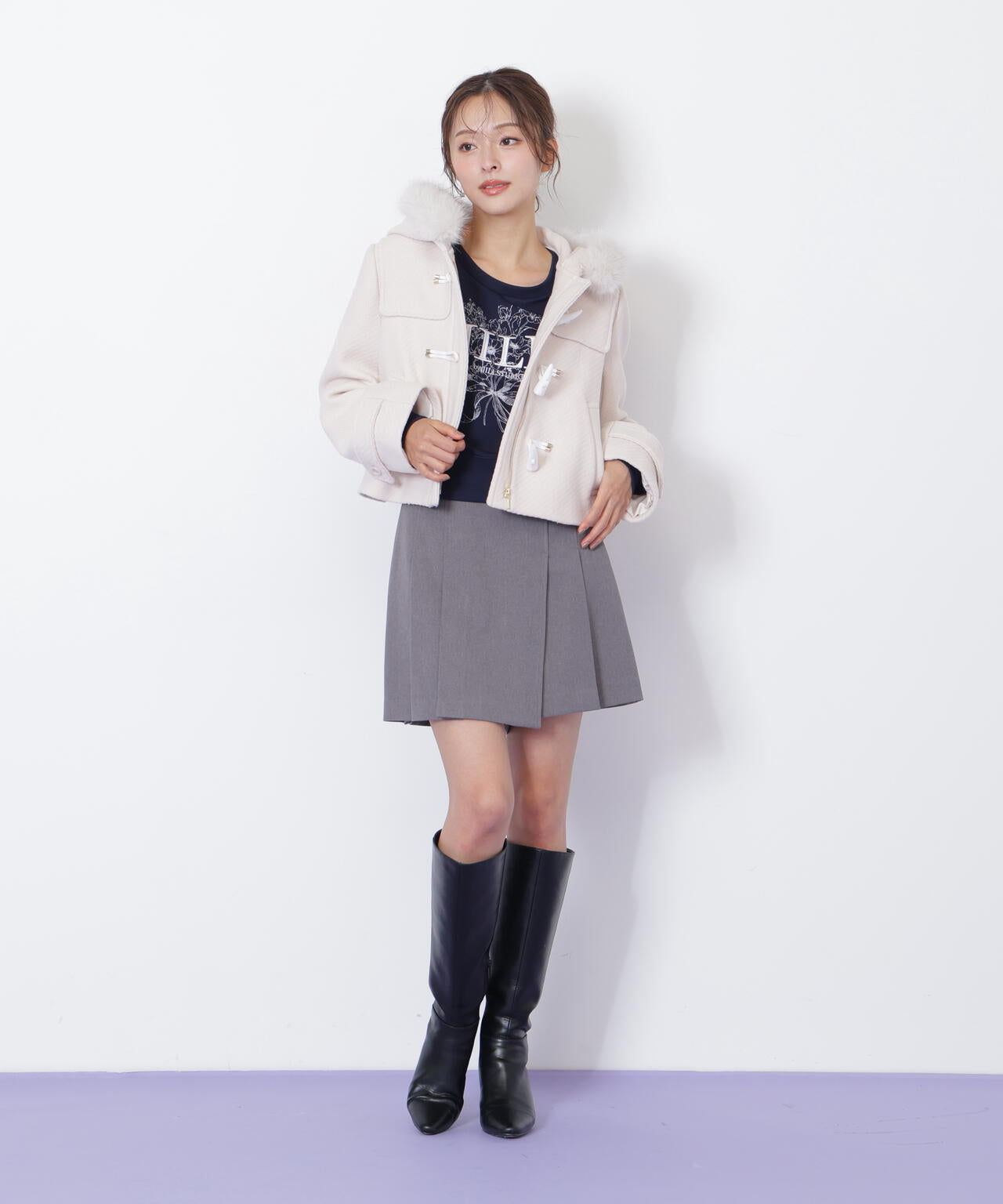 フェイクファー付ショートダッフルコート