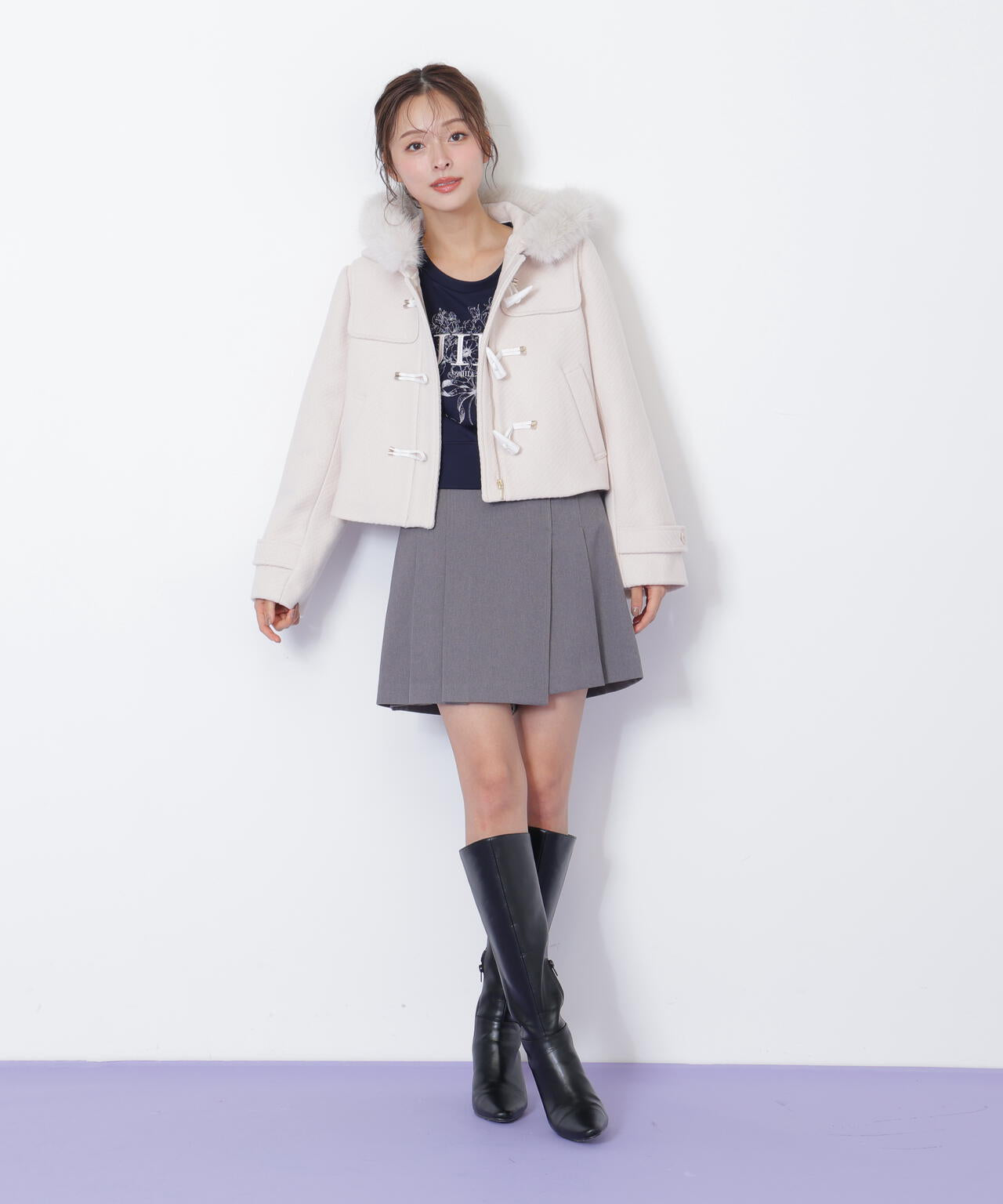 フェイクファー付ショートダッフルコート