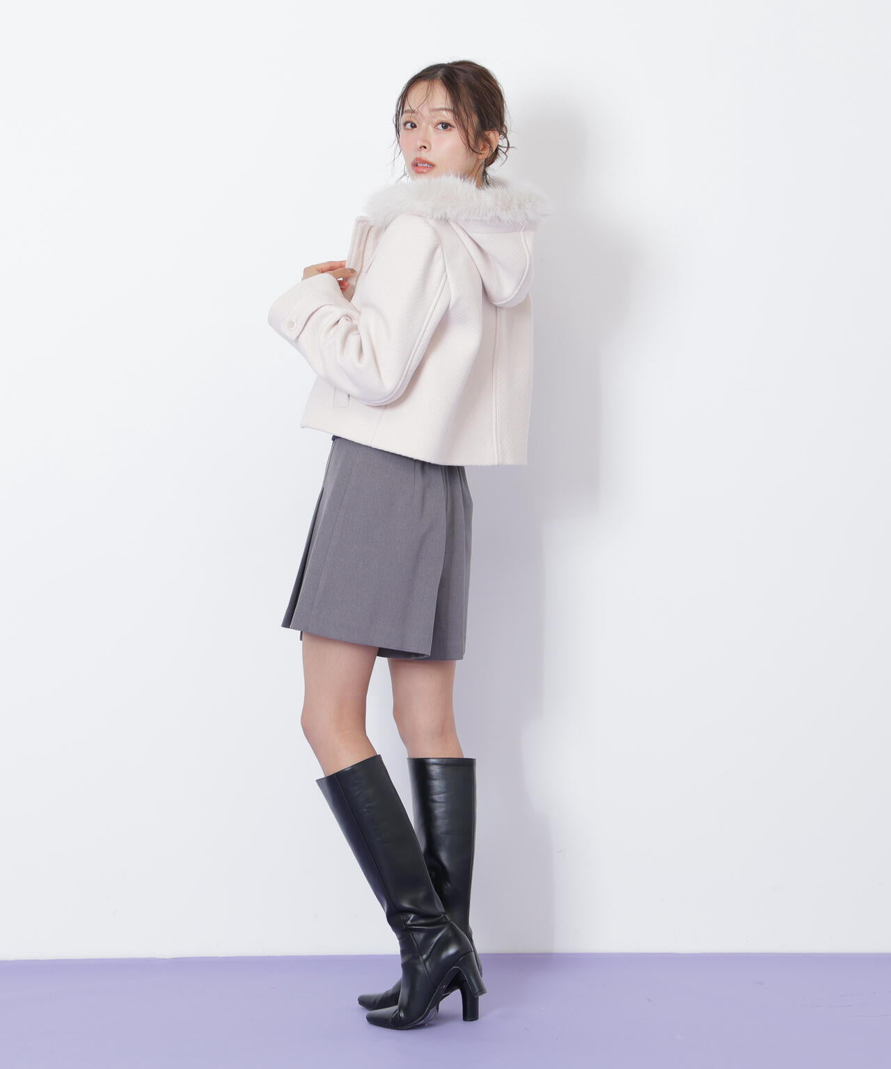 フェイクファー付ショートダッフルコート